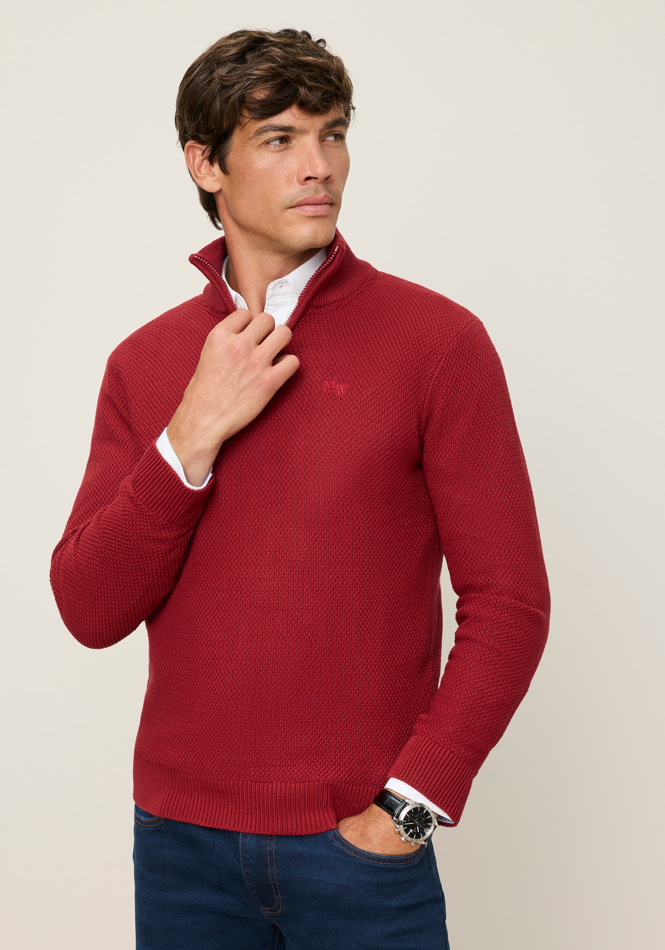Man's World Troyer en tricot, uni avec motif structuré, coupe régulière