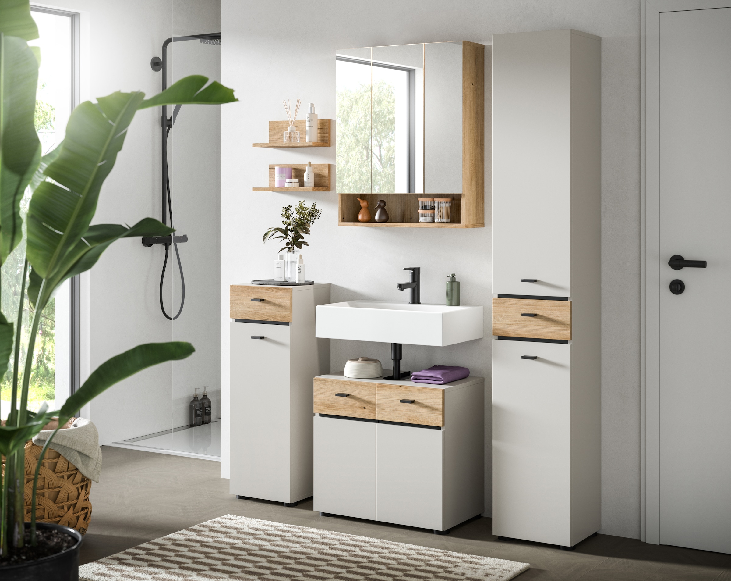 welltime Armoire haute »VANN, Höhe 191cm, 2 Türen, 1 Schubkasten, Türanschlag wechselbar« individuell mit weiteren Artikel der Serie VANN kombinierbar,  Universalschrank, Mehrzweckschrank, Schrank, Badschrank, Badezimmer