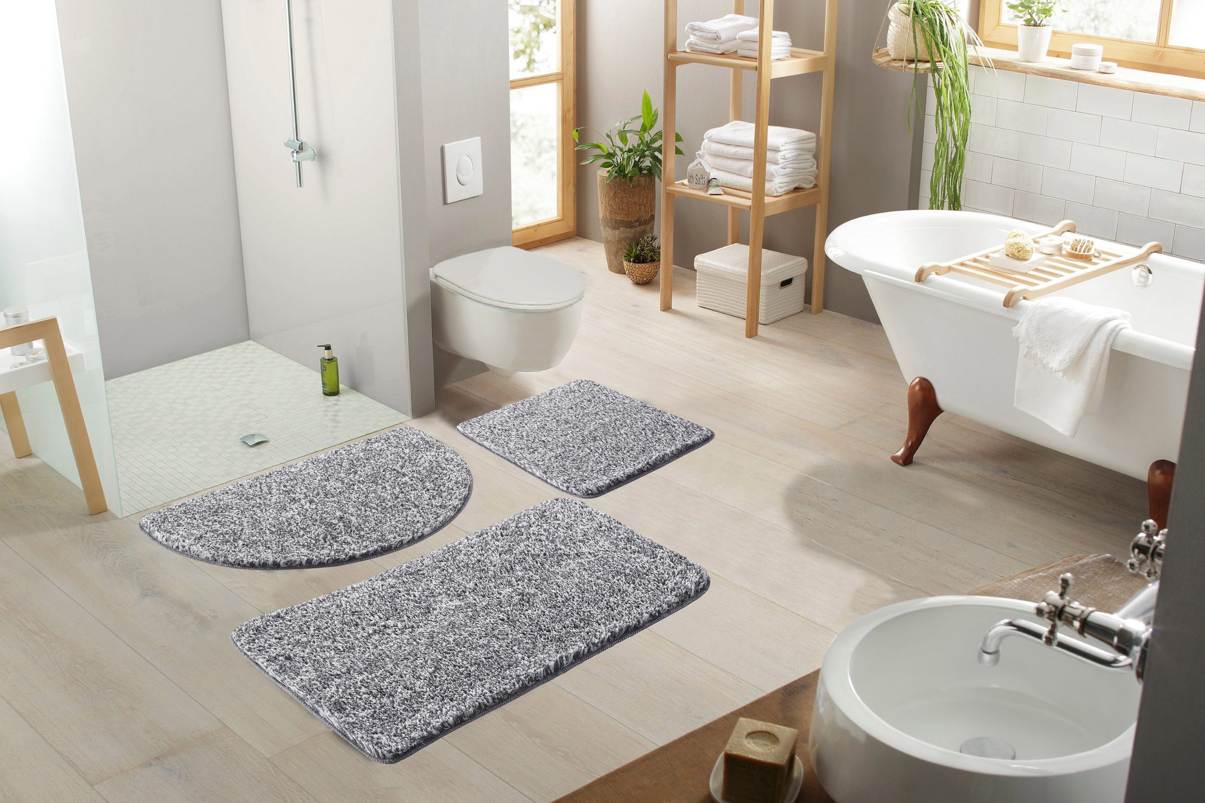 my home Tapis de bain »Vanessa meliert, Badvorleger, Badezimmer Teppich, Duschvorleger« Höhe 20 mm Badteppich, weiche Haptik, unifarben