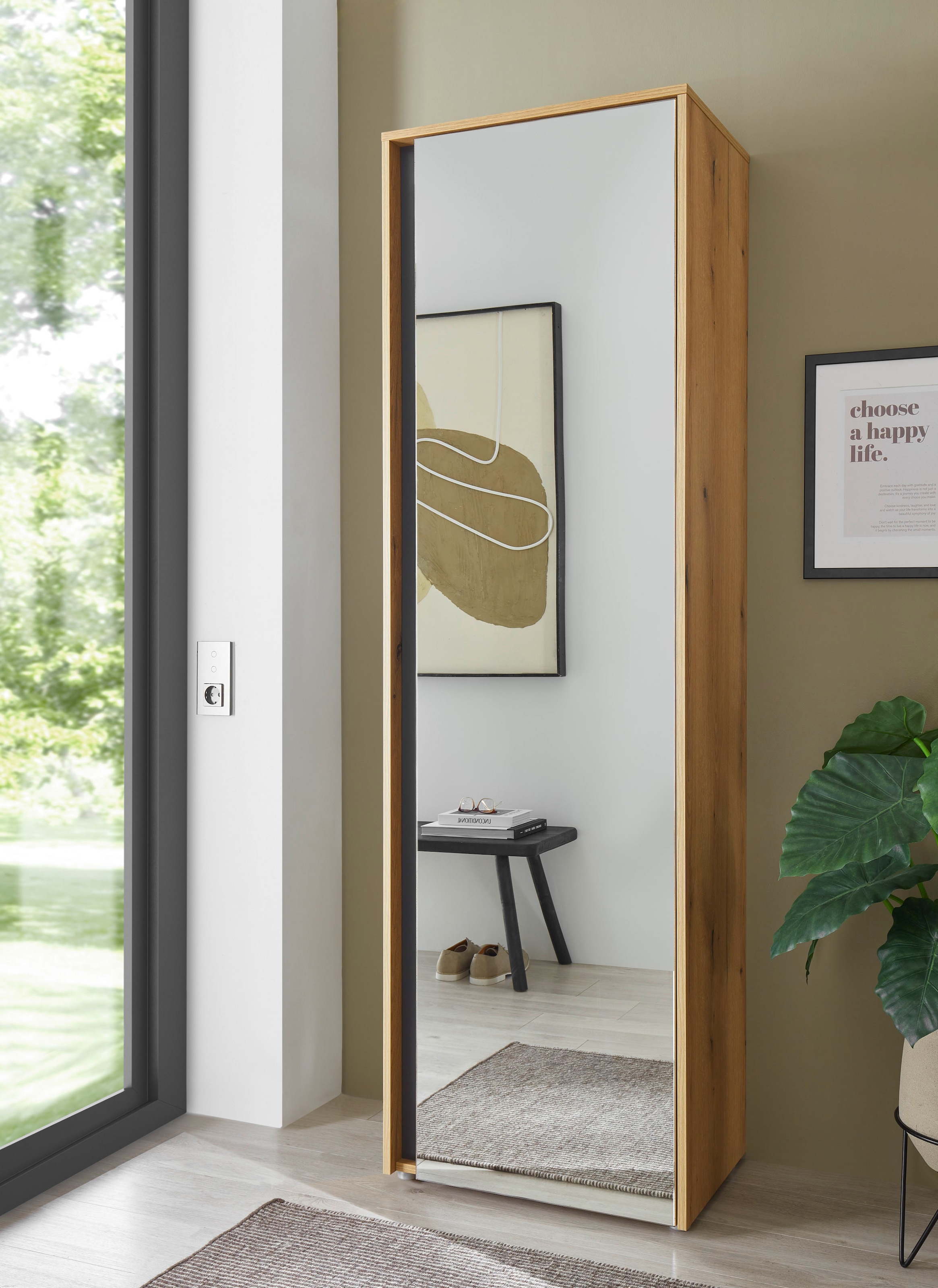 Home affaire Garderobenschrank »GiRON/CiTY, moderner Garderobenschrank, Kleiderschrank mit Stauraum« Spiegeltür, Teleskopauszug, Tür beidseitig montierbar, 60 cm breit