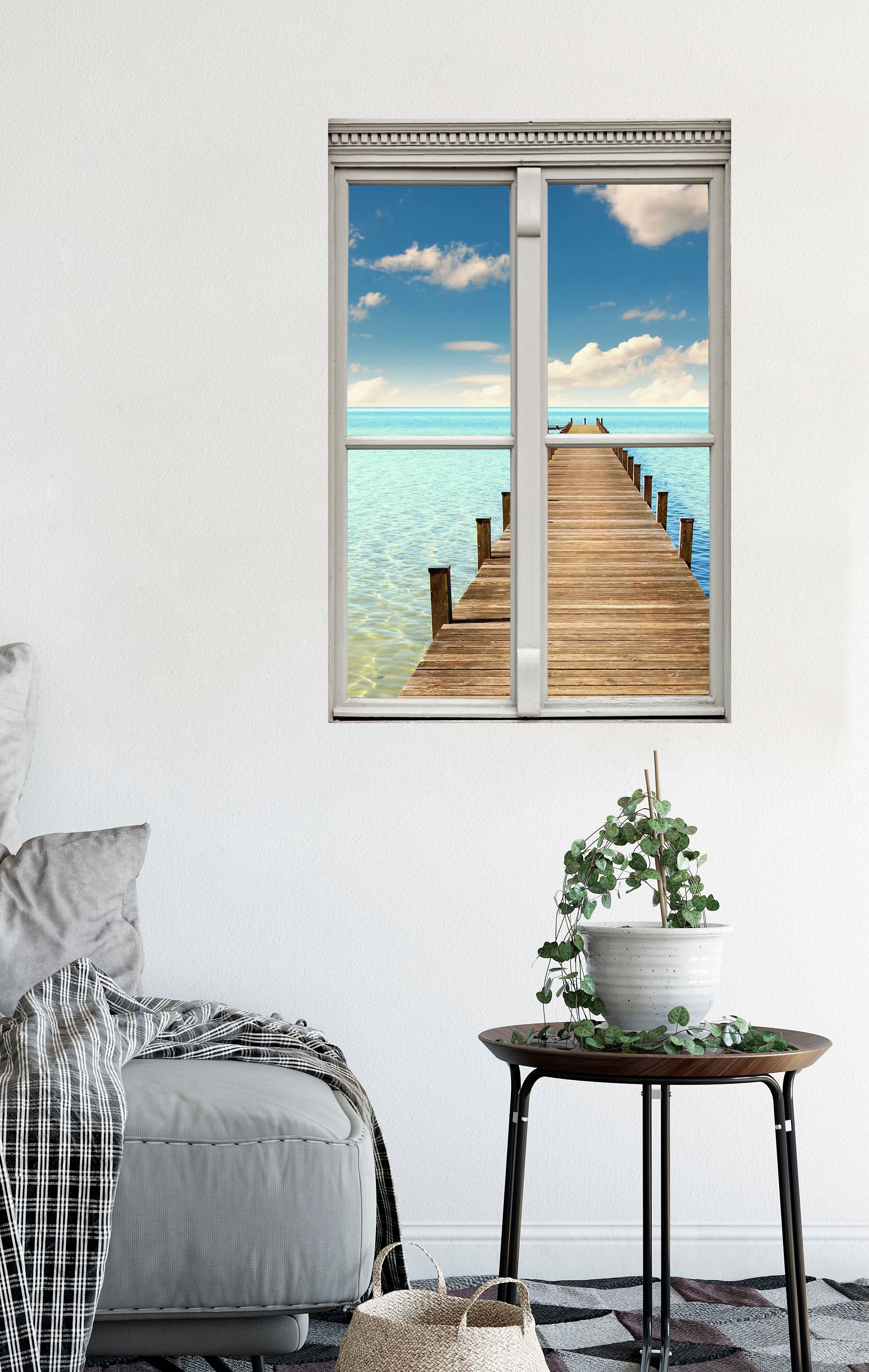 queence Wandsticker »Steg ins Meer« Wandsticker, Wandbild, selbstklebend, 3D, Fenster