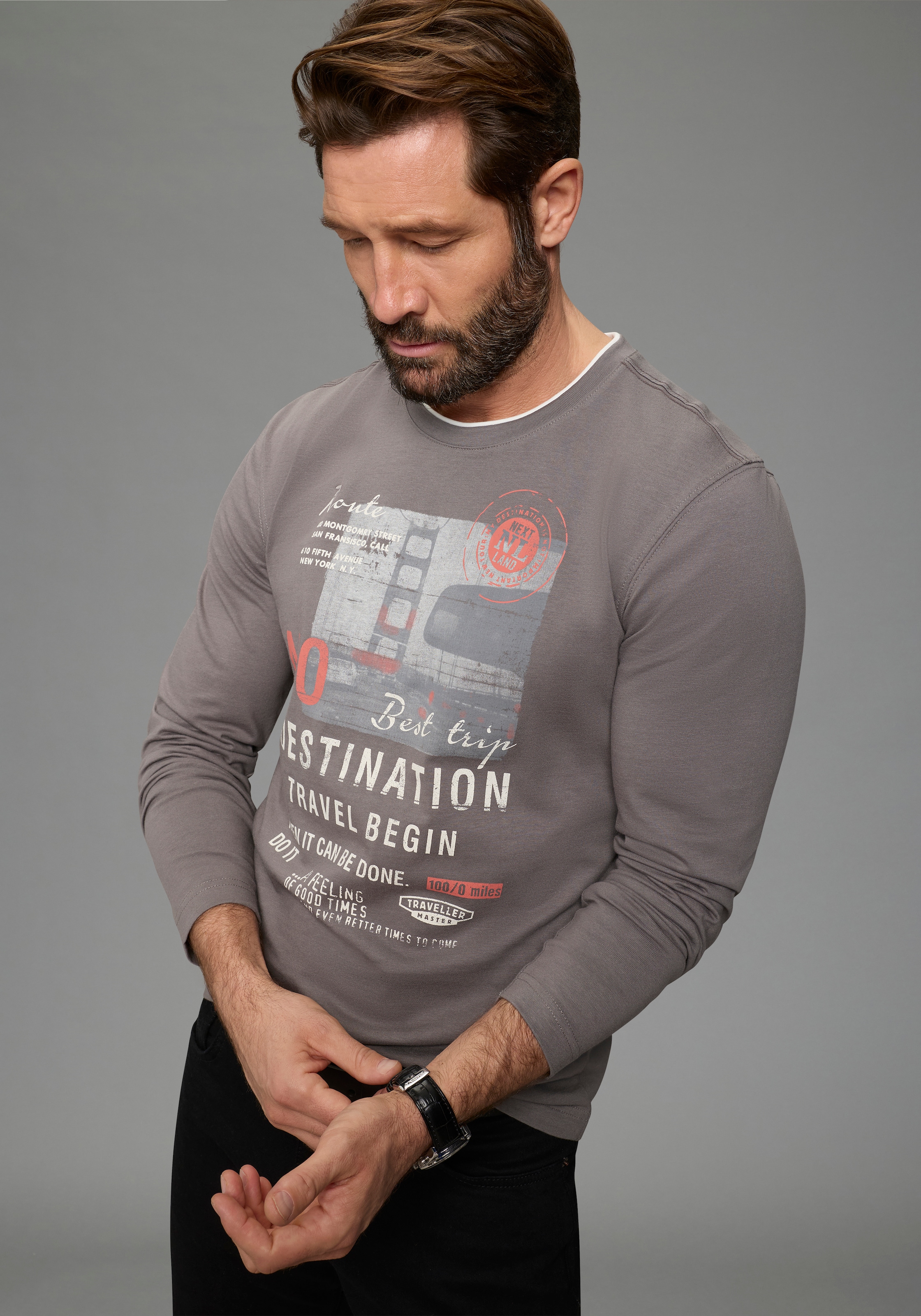 Man's World T-shirt à manches longues »neue Farbe!« manches longues, imprimé, col rond, 100% coton