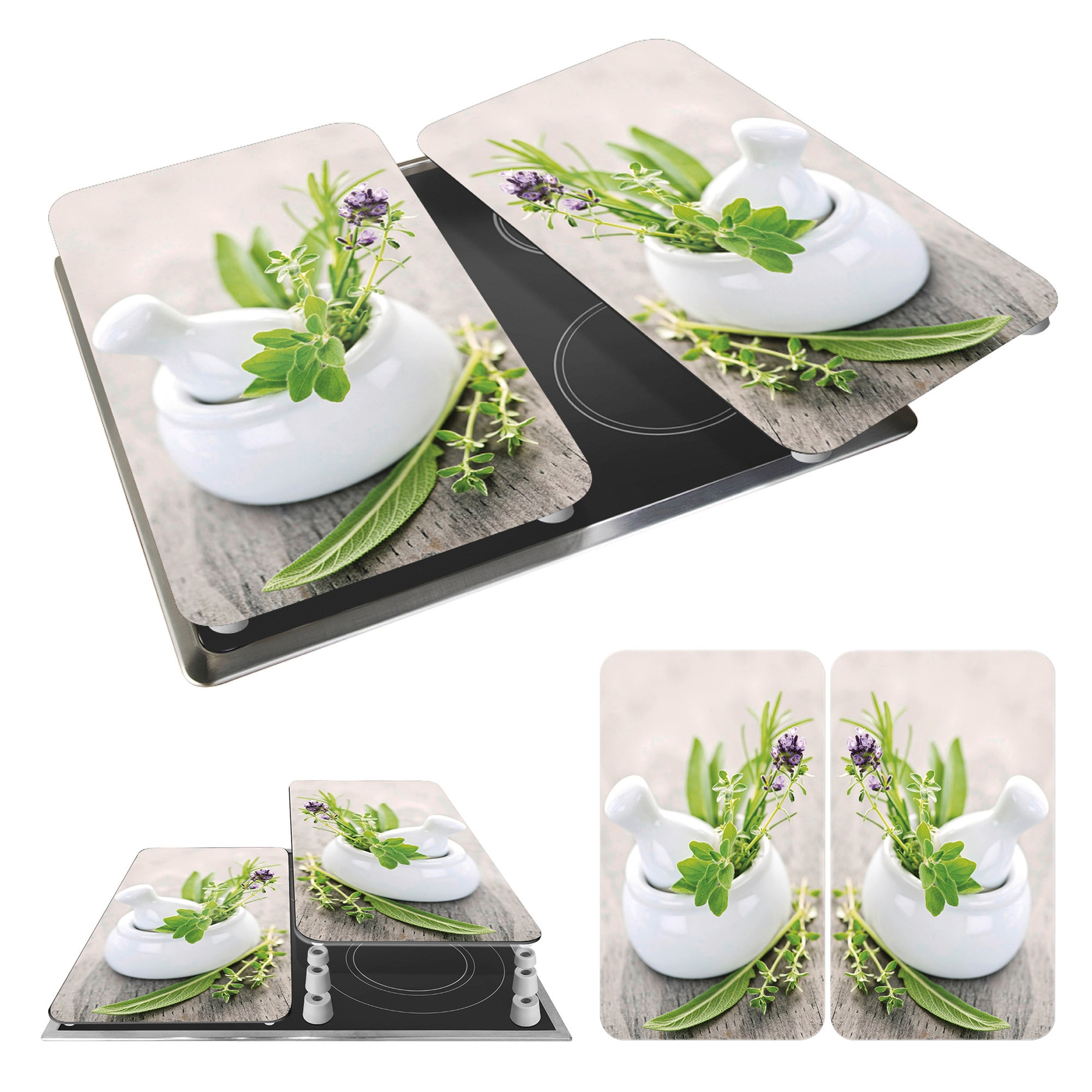 WENKO Herd-Abdeckplatte »Universal Modell Kräutergarten« Herdabdeckung für alle Herdarten, kratzfest, mit rutschfesten Füssen