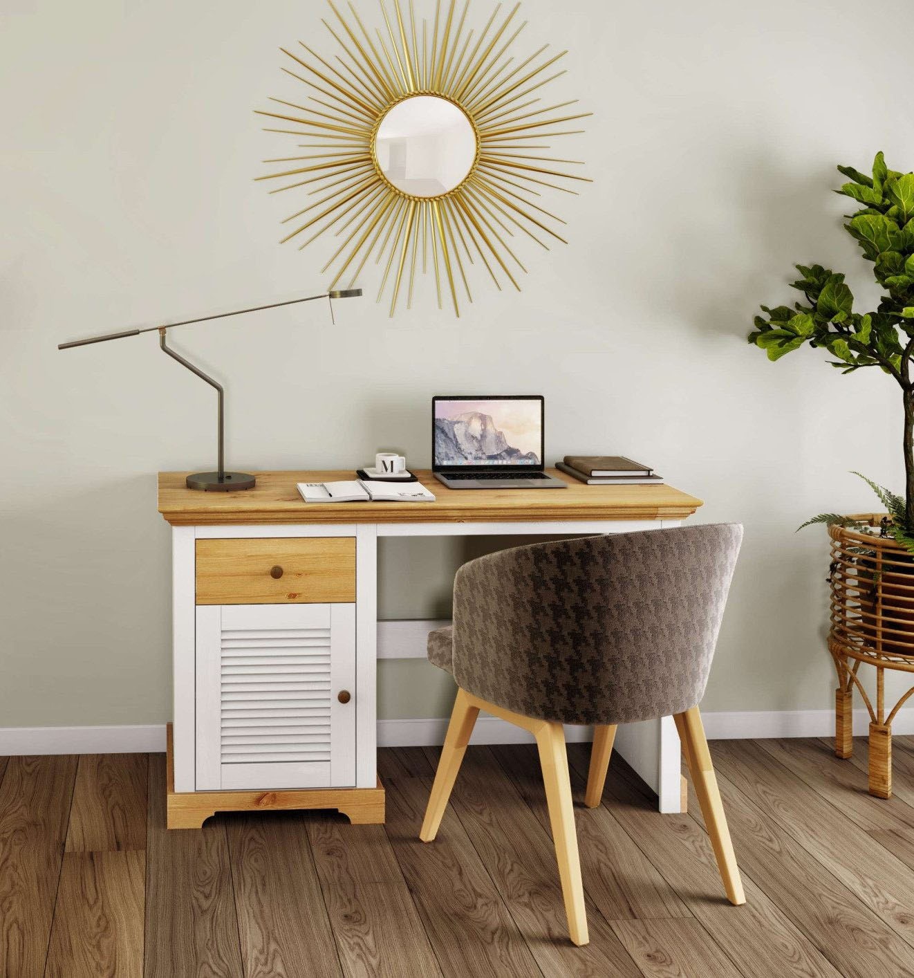 GOODproduct Bureau »Ayanna« Massivholz, mit Schublade und Tür, Lamellenfront, Breite 130 cm