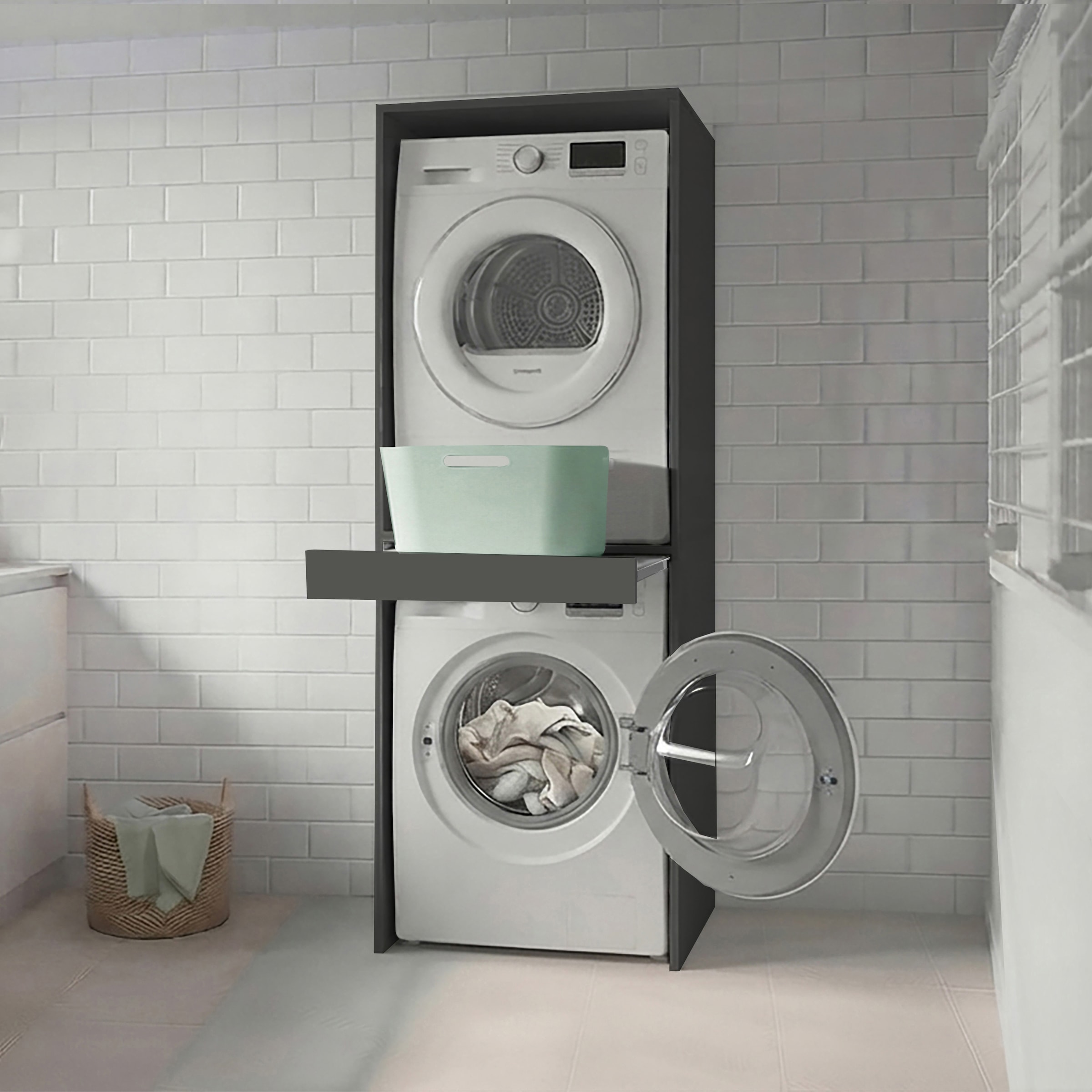 KOCHSTATION Armoire pour machine à laver »KS-Linda« largeur 67 cm, parois de 25 mm d'épaisseur, tablette extensible