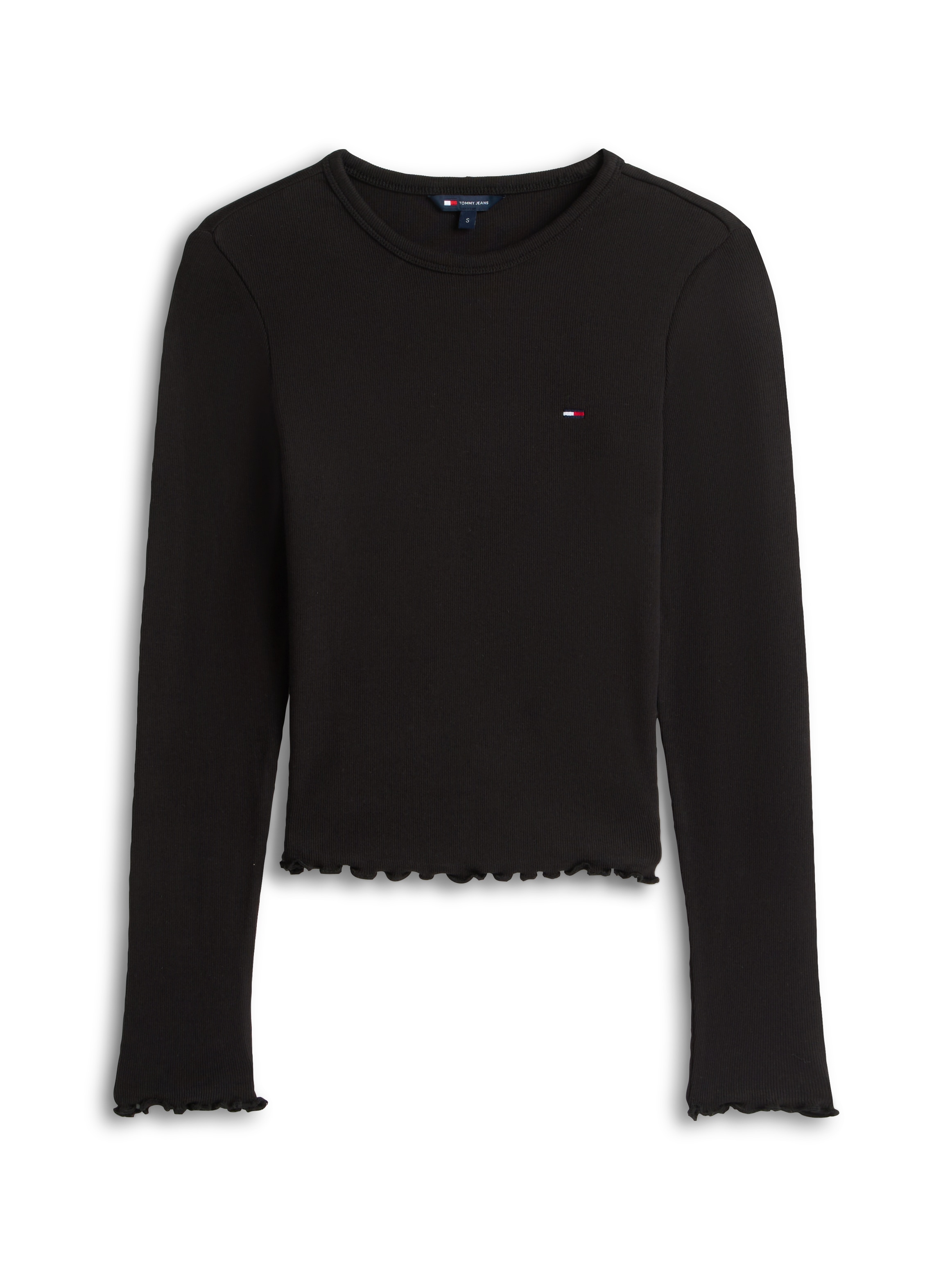 Tommy Jeans T-shirt à manches longues »TJW SLIM SH LETTUCE EDGE RIB LS« mit gerippter Struktur, gewellter Saum