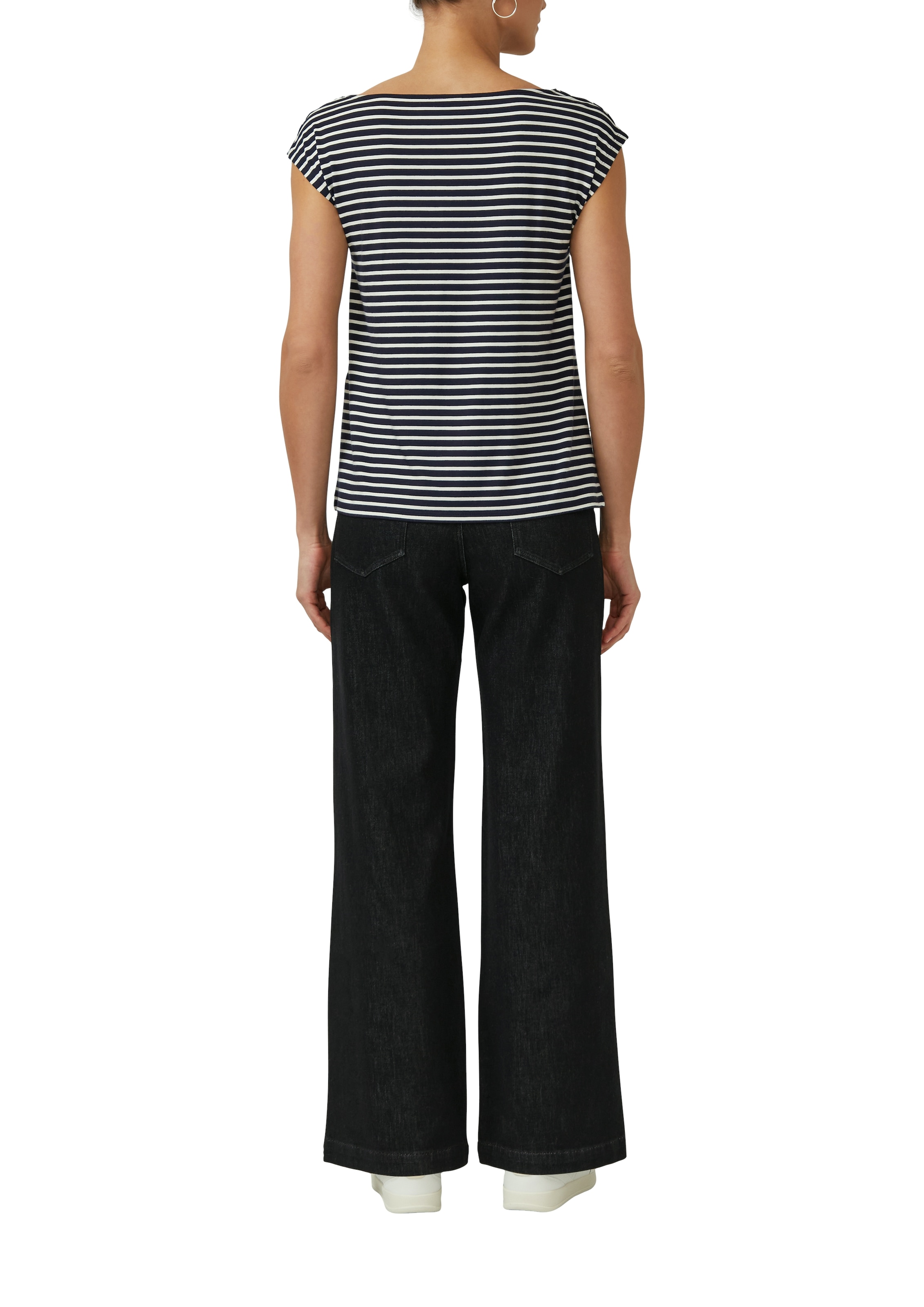 s.Oliver BLACK LABEL T-shirt mit Wasserfallausschnitt und Streifen-Design