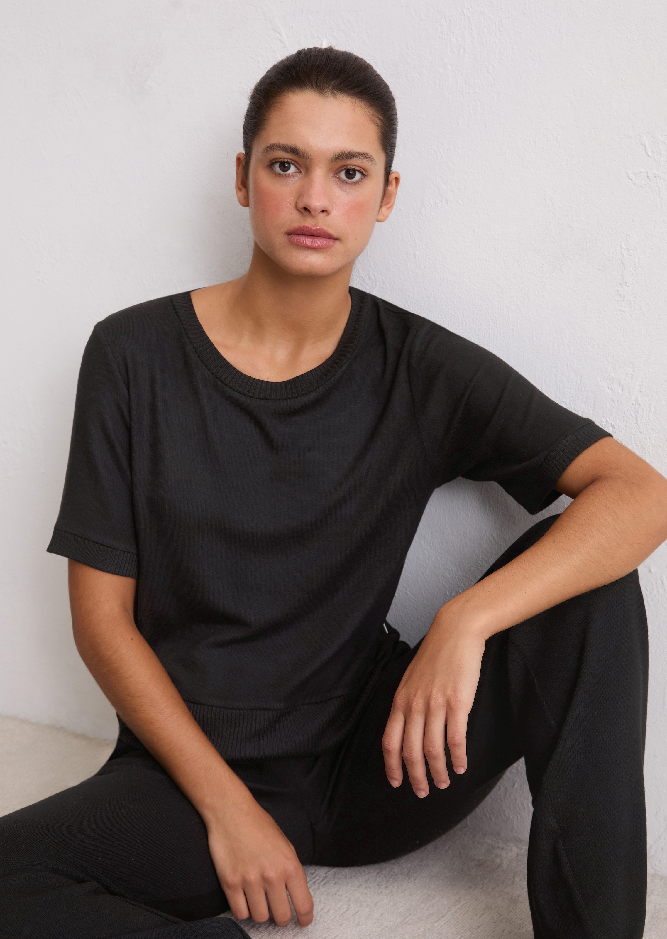 Marc O'Polo Kurzarmshirt gerippte Abschlüsse, Rundhals, Halbarm, weich, Modalmix, leicht