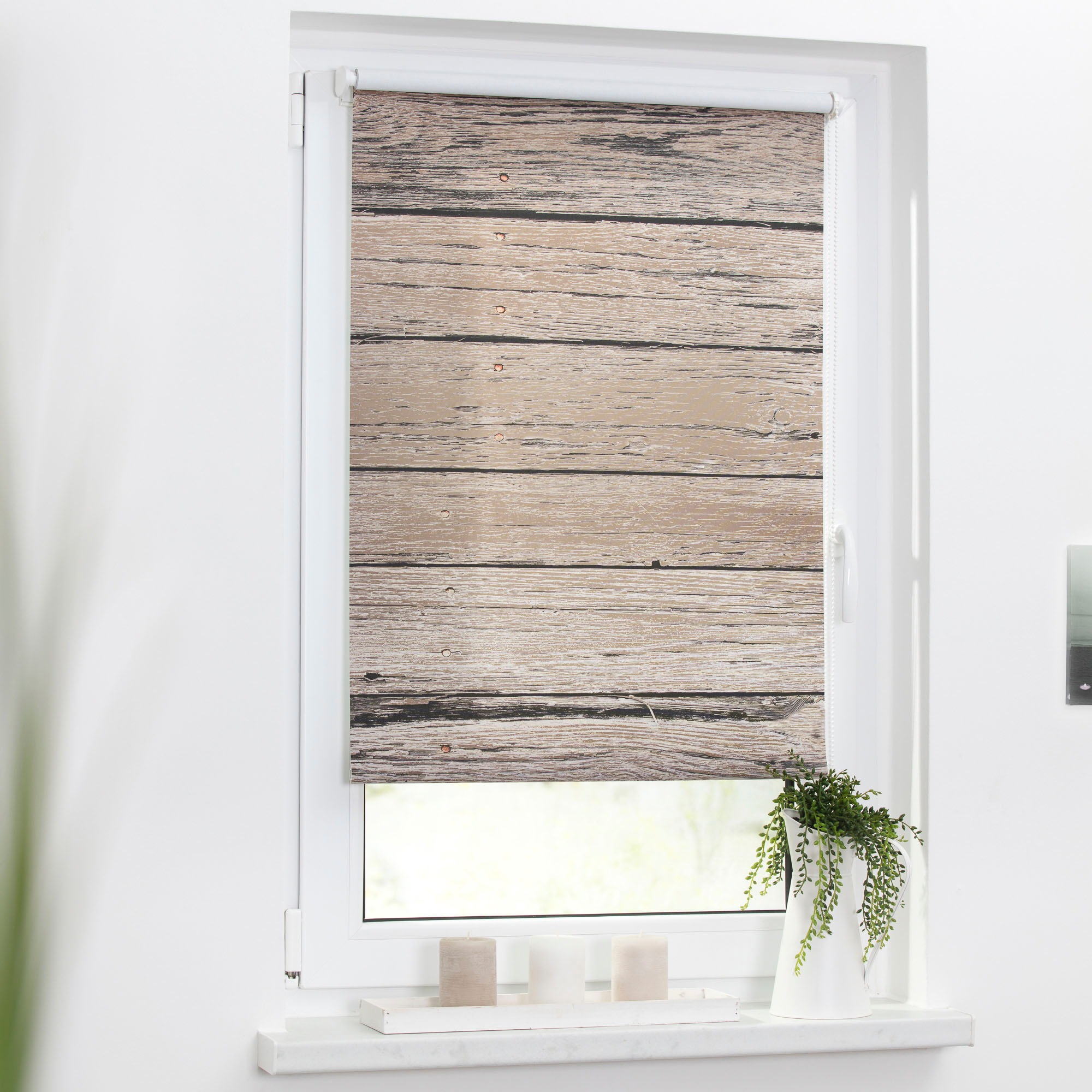 LICHTBLICK ORIGINAL Store à tirage latéral »Rollo Klemmfix, ohne Bohren, Verdunkelung, Bretter-Vintage« verdunkelnd freihängend