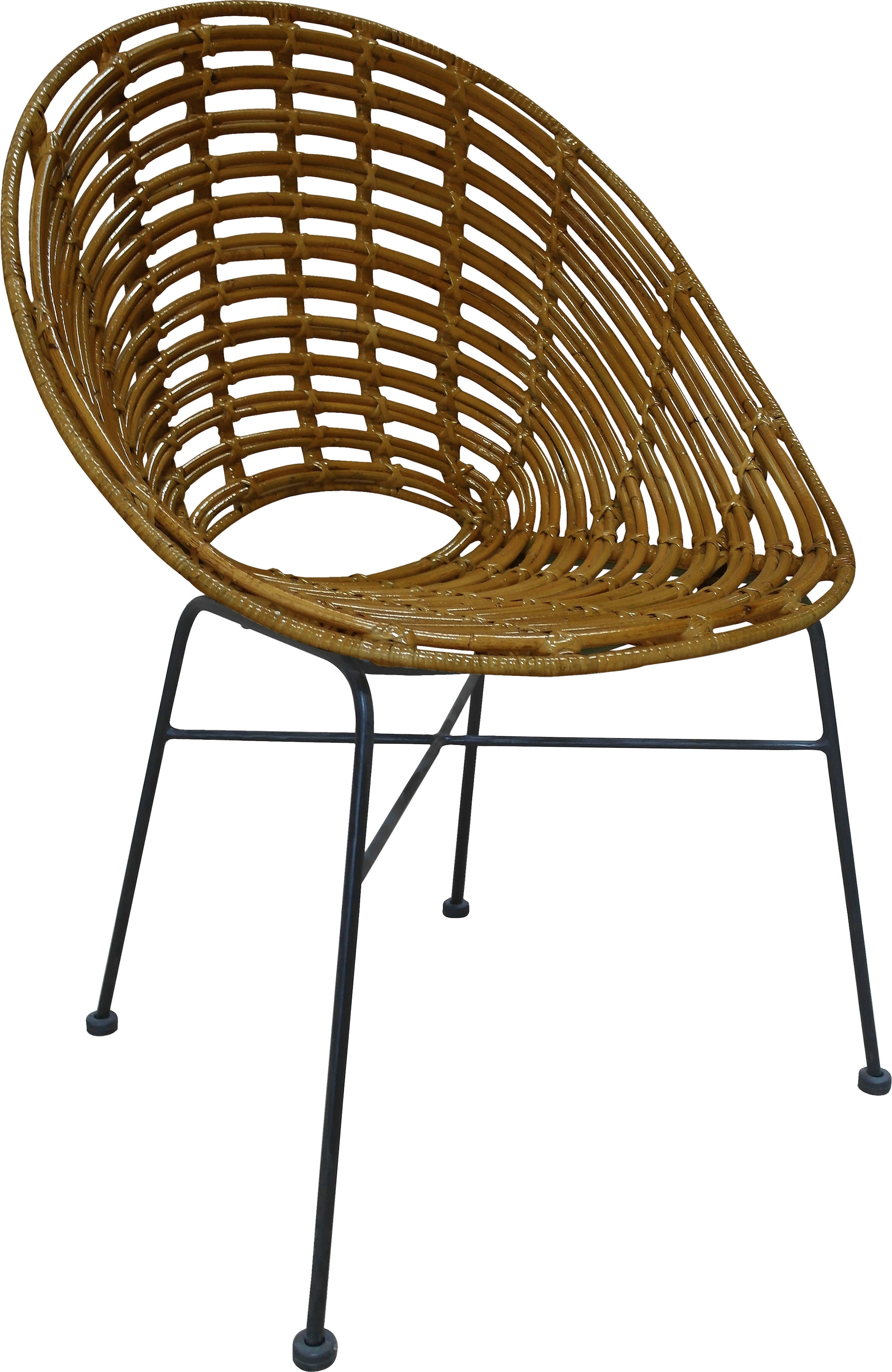 SIT Chaise en rotin »Rundsitz Rattan Metall Schwarz Natur Lounge Design« () 1 cuischaise en rotin avec assise ronde en rotin & métal design lounge