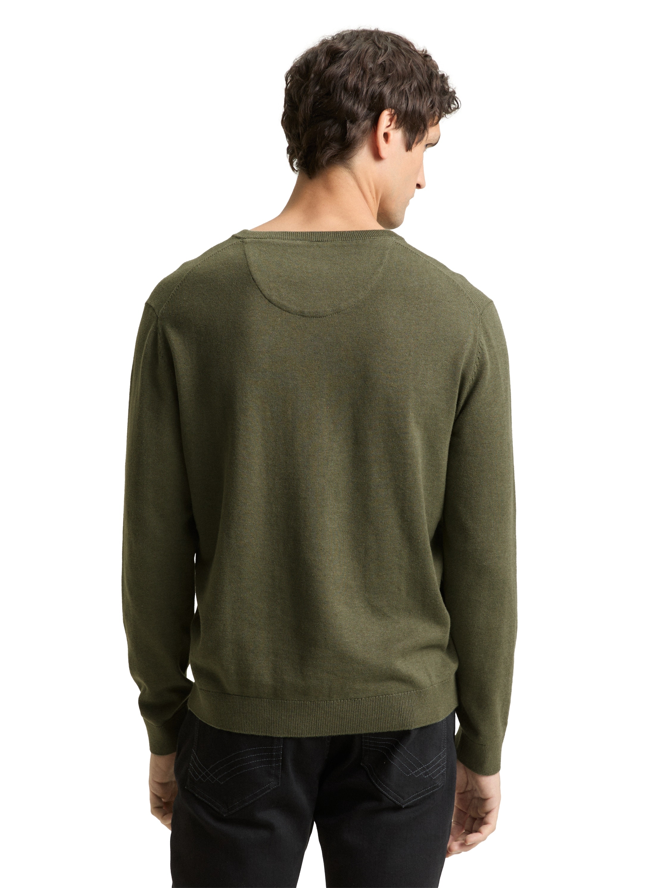 TOM TAILOR Pull col V avec petite broderie logo