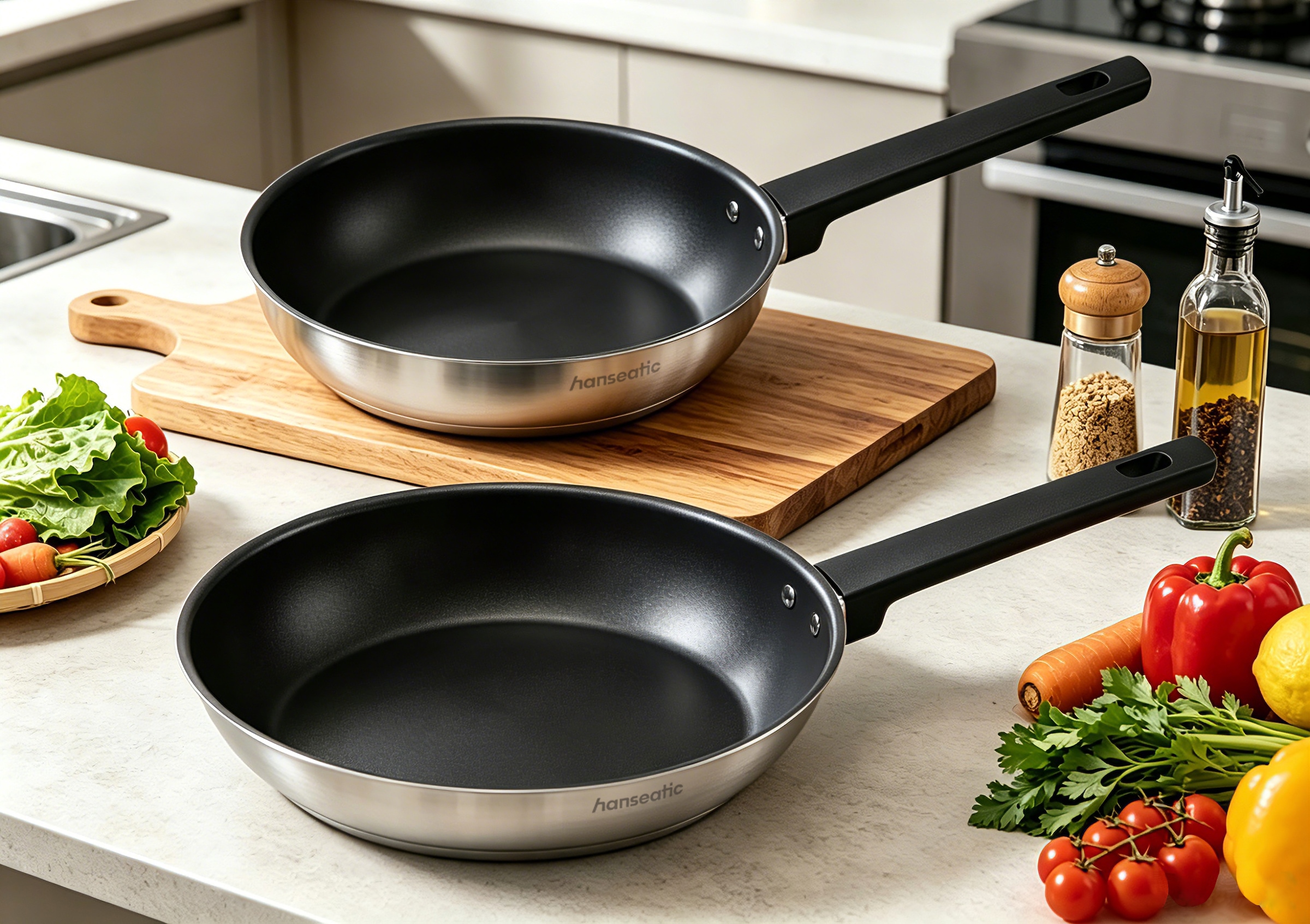 Hanseatic Pfannen-Set »SMART« Edelstahl 18/10 Set, 1x Pfanne Ø 24 cm und 28 cm, 2 tlg. Pfannen mit Antihaftbeschichtung, für alle Herdarten, inkl. Induktion