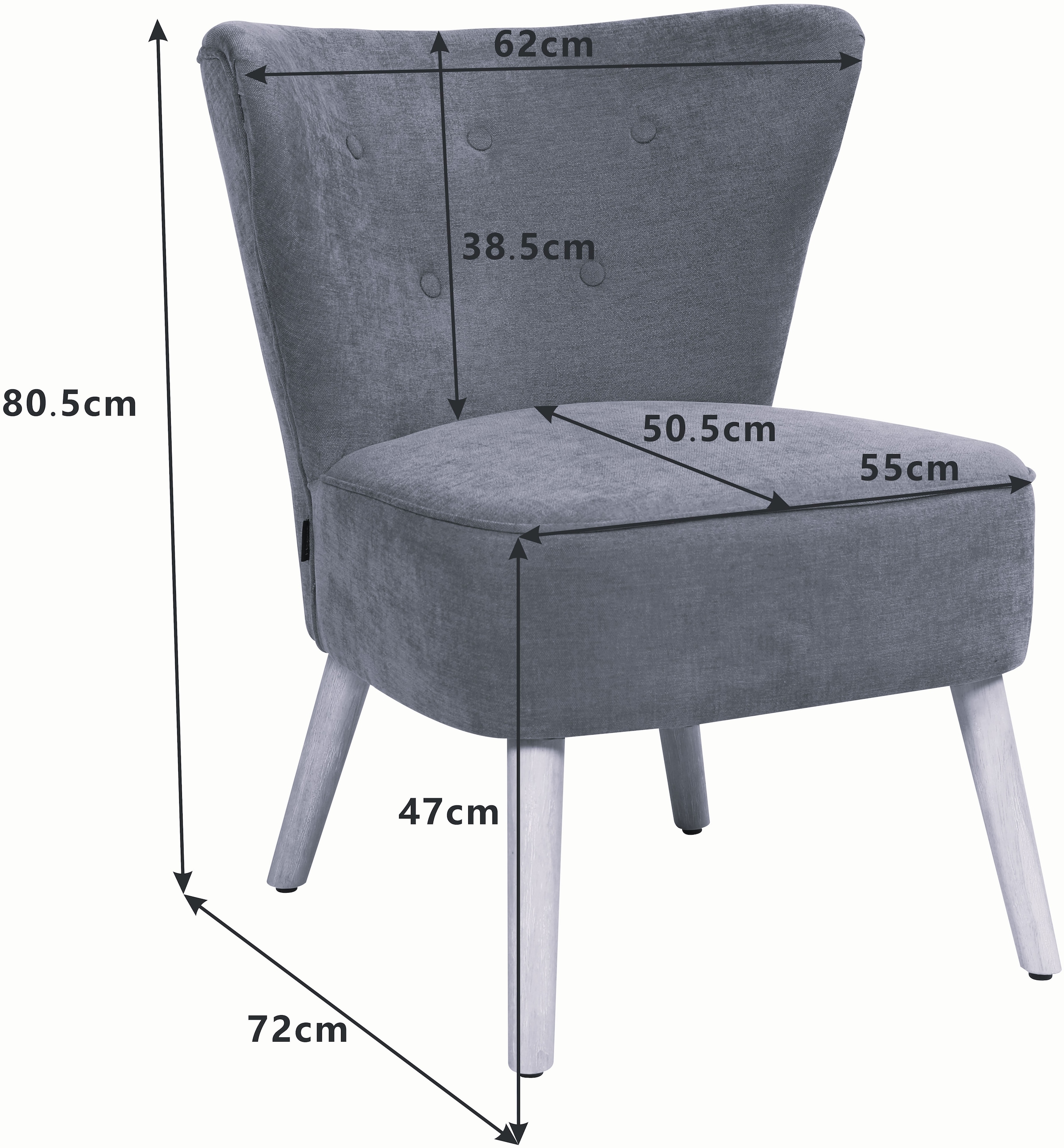 Home affaire Fauteuil lounge »JORIEL moderner Ohrensessel mit Knopfsteppung« mit Echtholzfüssen und feinem Struktur-Bezug