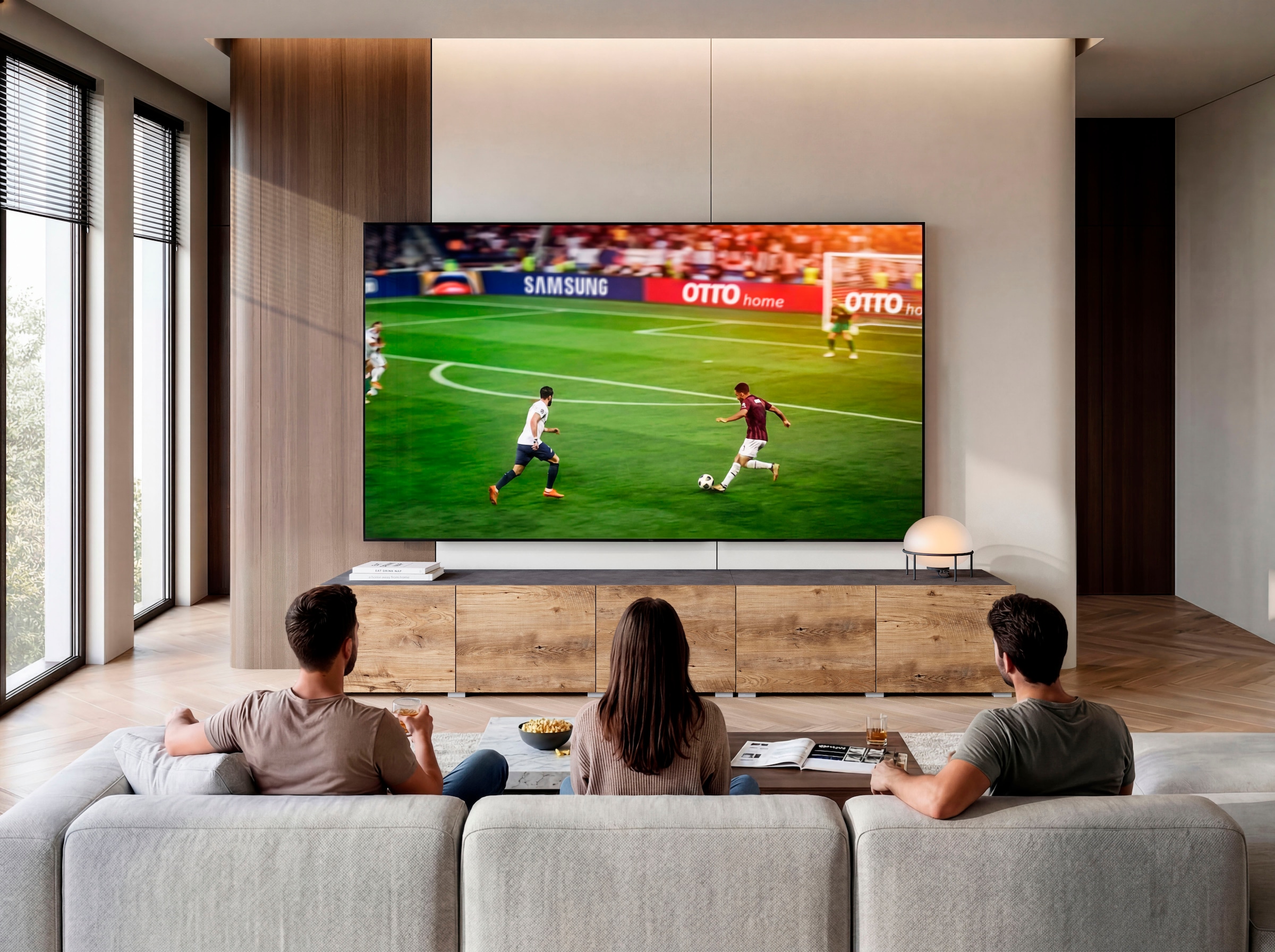 GOODproduct Lowboard »Denver 250 cm für bis zu 98-Zoll TVs - Weltmeisterschaft im XXL Format« Wahlweise mit oder ohne offenes Fach in der Mitte
