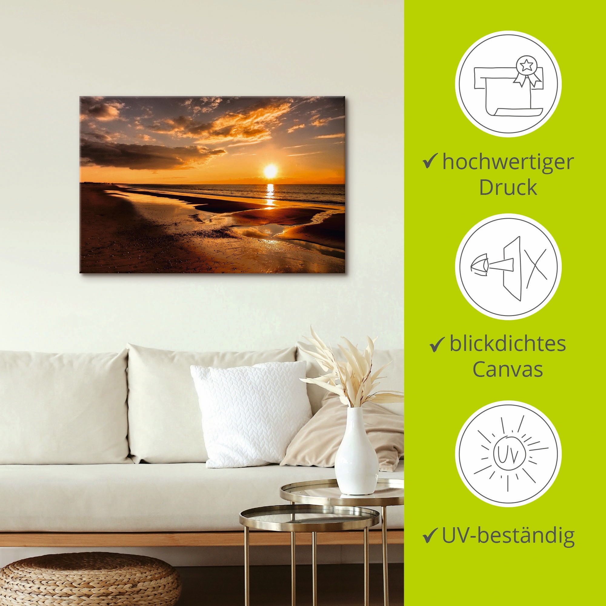 Artland Leinwandbild »Sonnenuntergang am Mittelmeer« Strand 1 Stk. tlg. auf Holzrahmen gespannt