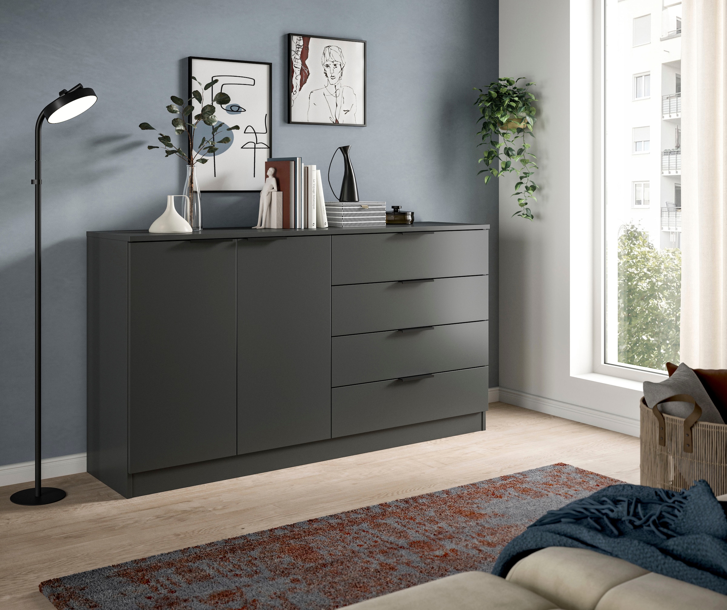 Home affaire Buffet »SKARDE, Breite 148 cm, 4 Schubkästen, 2 Türen, viel Stauraum« in verschiedenen Farben und Breiten erhältlich, individuell einsetzbar,  Kommode, Anrichte, Schubkastenkommode, Schuhschrank, Schrank