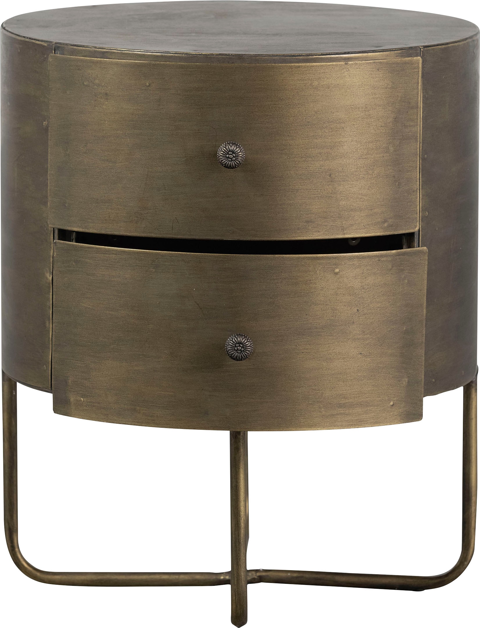 WOOOD Table d'appoint »Glossy Metall Antique-Brass-Beschichtung, H 48 x B 39 x T 39 cm« Deux tiroirs sans rails, facile d'entretien, livré monté