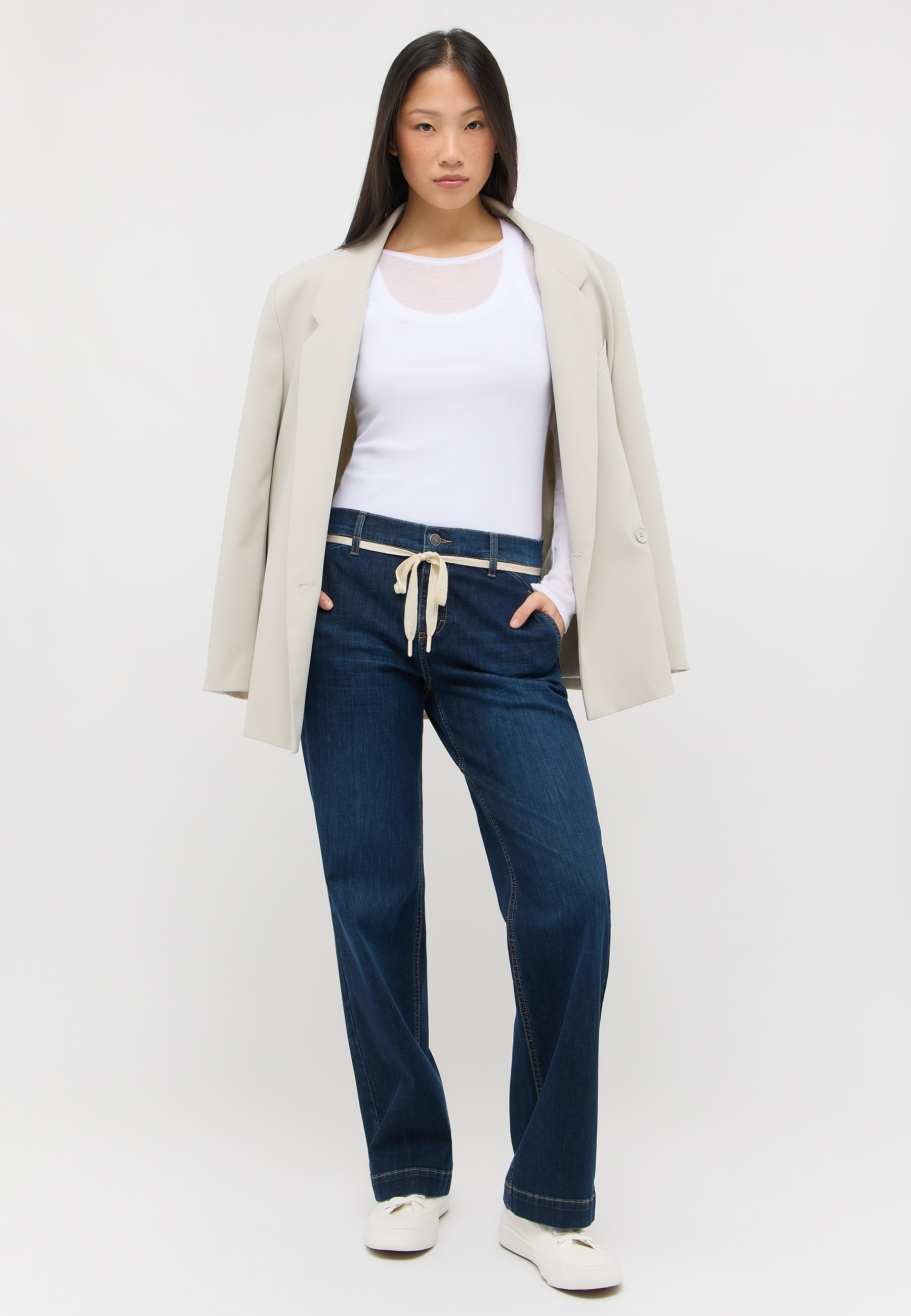 ANGELS Jeans à 5 poches »L. RETRO« Pantalon large, avec stretch et cordon de serrage