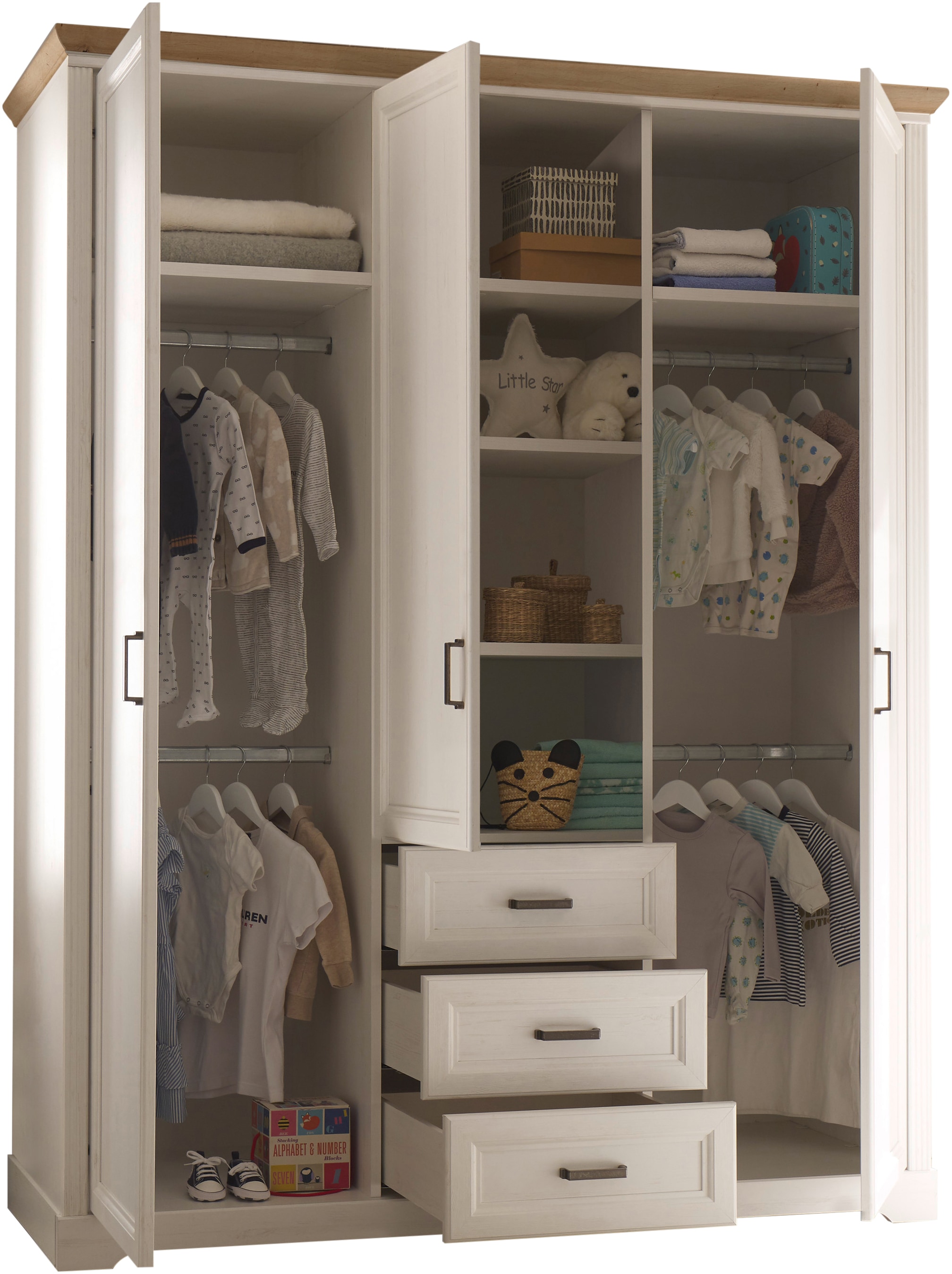 Begabino Armoire à portes battantes »Jasmin Schrank, Kleiderschrank mit Drehtüren« im Landhausstil, Kranzleiste mit farblicher Absetzung