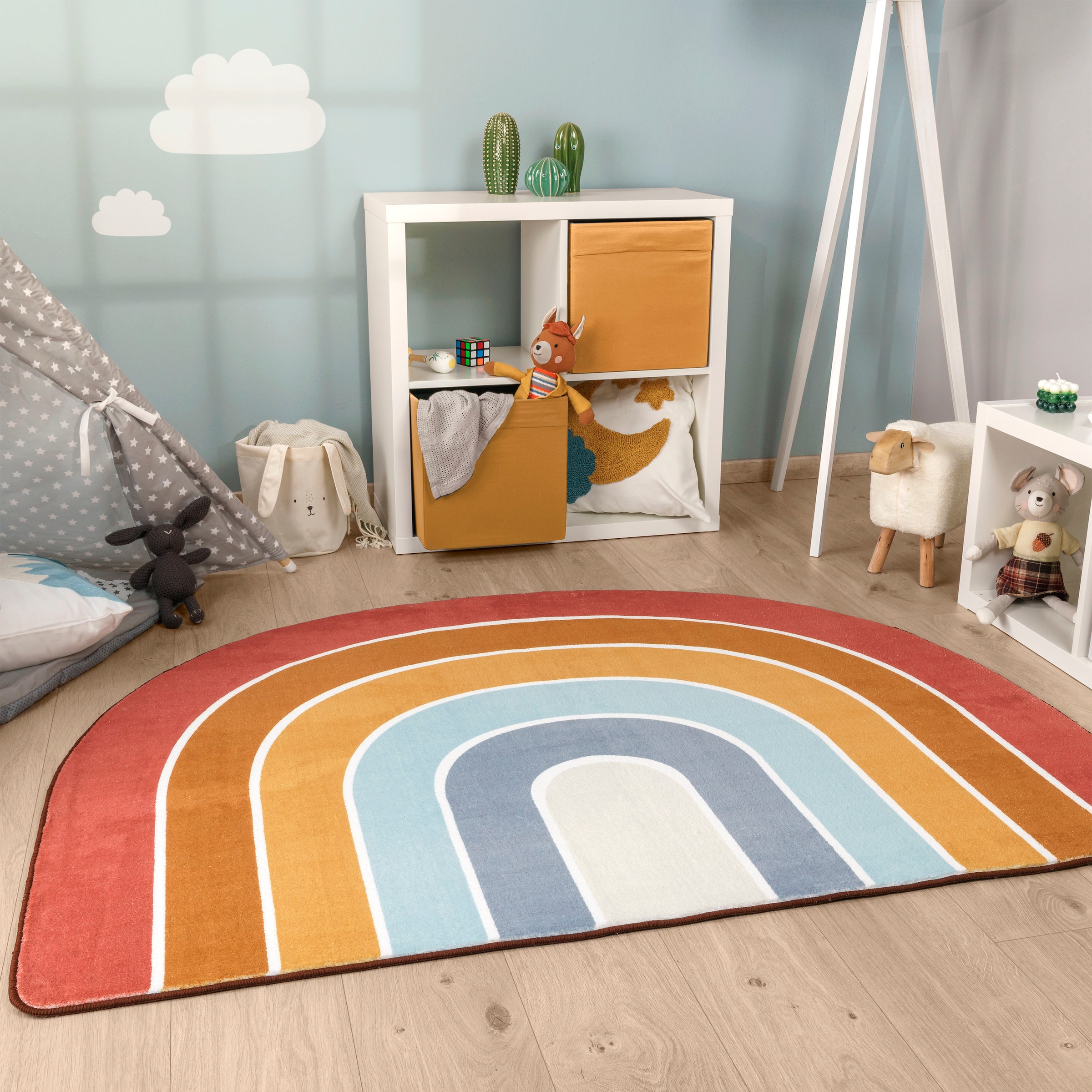 Paco Home Kinderteppich »Niloya 366« halbrund 12 mm Höhe Spielteppich, Kurzflor, Motiv Regenbogen, waschbar
