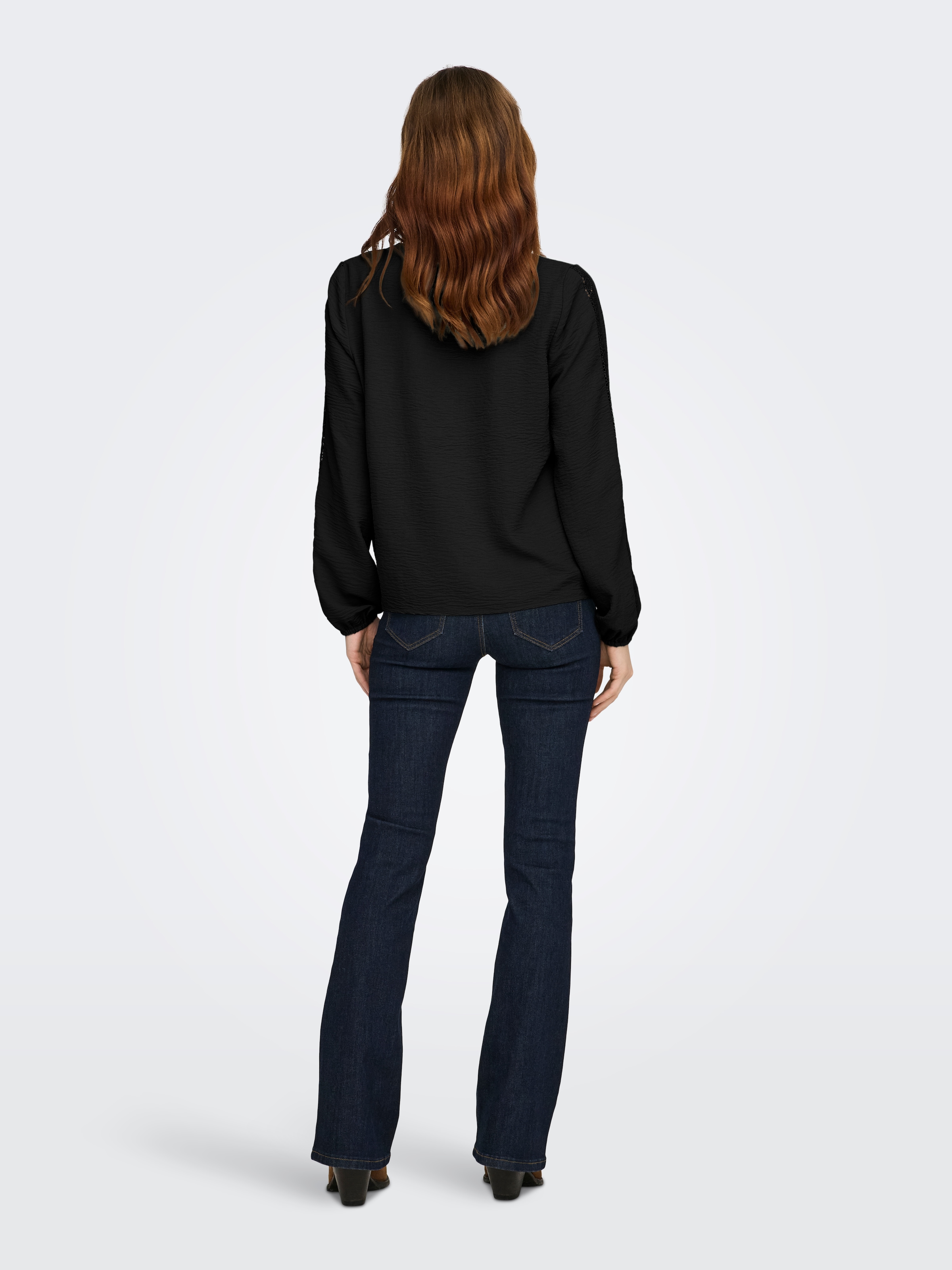 ONLY Blouse à manches longues »ONLGREGOR METTE LS LACE TOP WVN« Kunstfaser, regular fit, V-Ausschnitt, Regular Waist