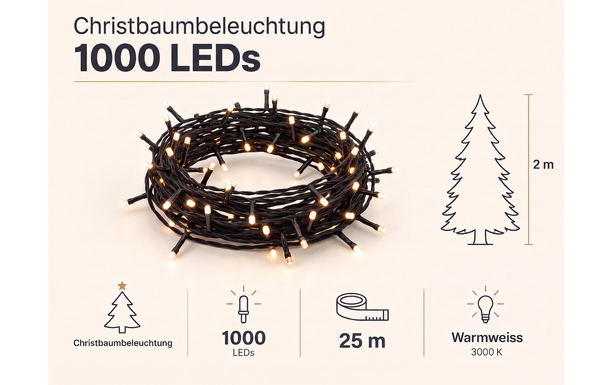 Cocon Guirlande lumineuse »Christbaumbeleuchtung, 1000 LEDs Warmweiss, 25 m«