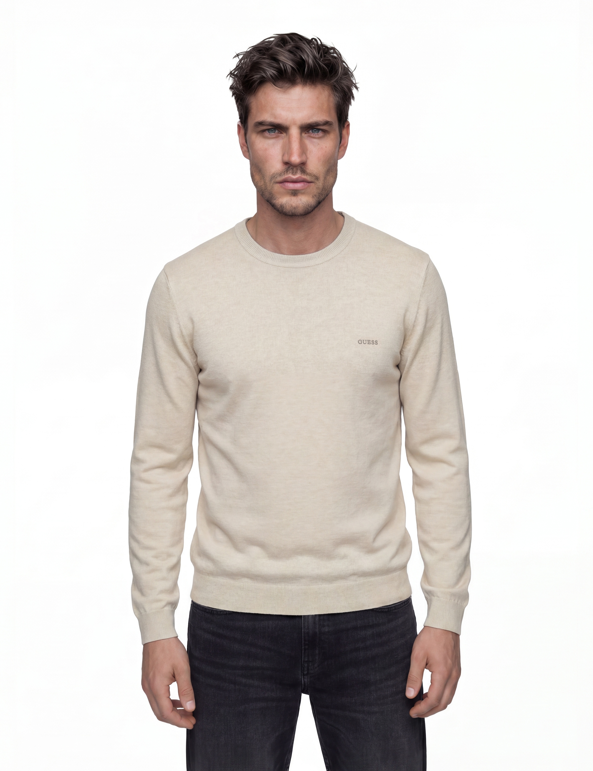 Guess Pull en tricot »MARCOS« Col rond, maille fine avec teneur en laine et soie, coupe régulière