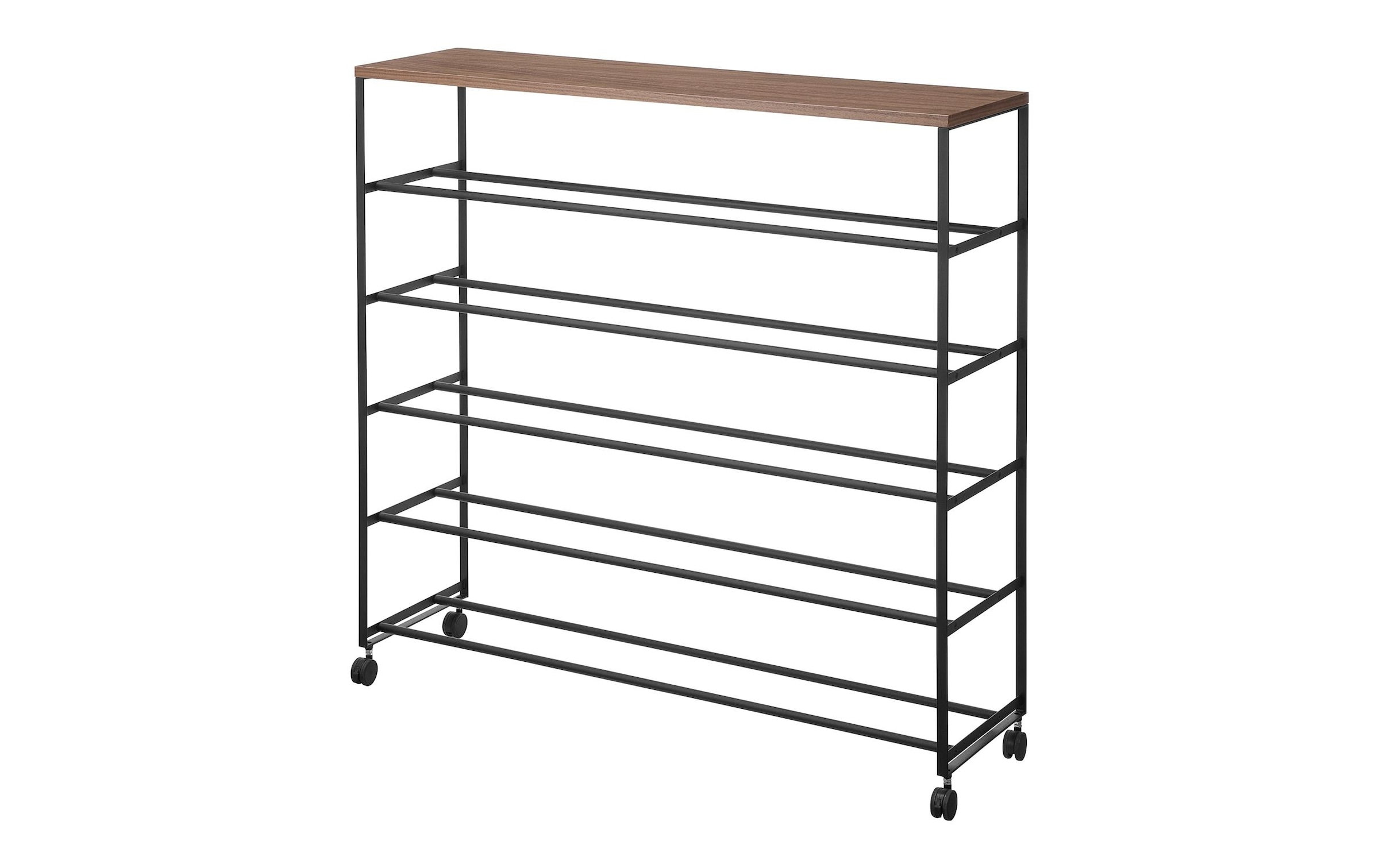 Yamazaki Armoire à chaussures »Tower 90.5 x 87 cm« 5-stöckiges Schuhregal mit Holzablage und Rollen