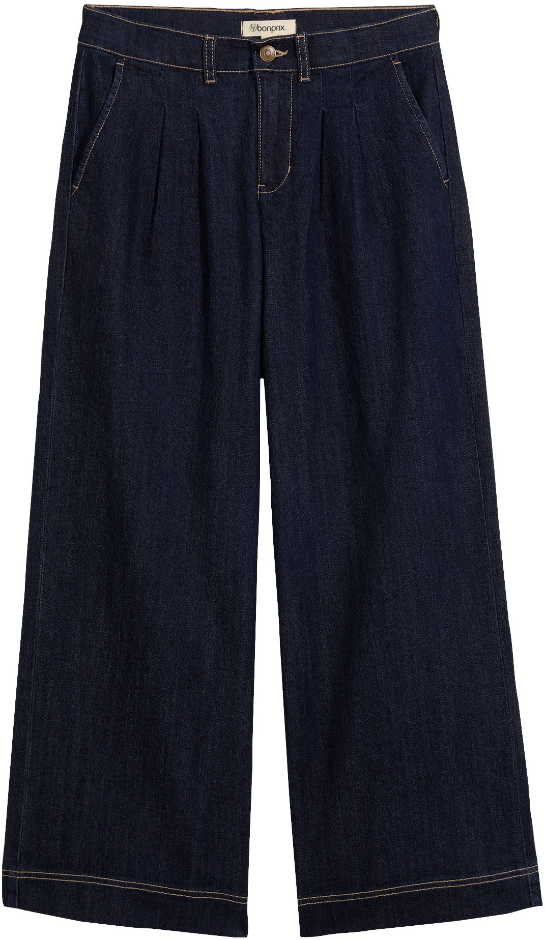 bonprix Weite Jeans »Wide-Leg-Jeans High Waist, Bequembund« Loose Fit Passform, High Waist, mit Bundfalten