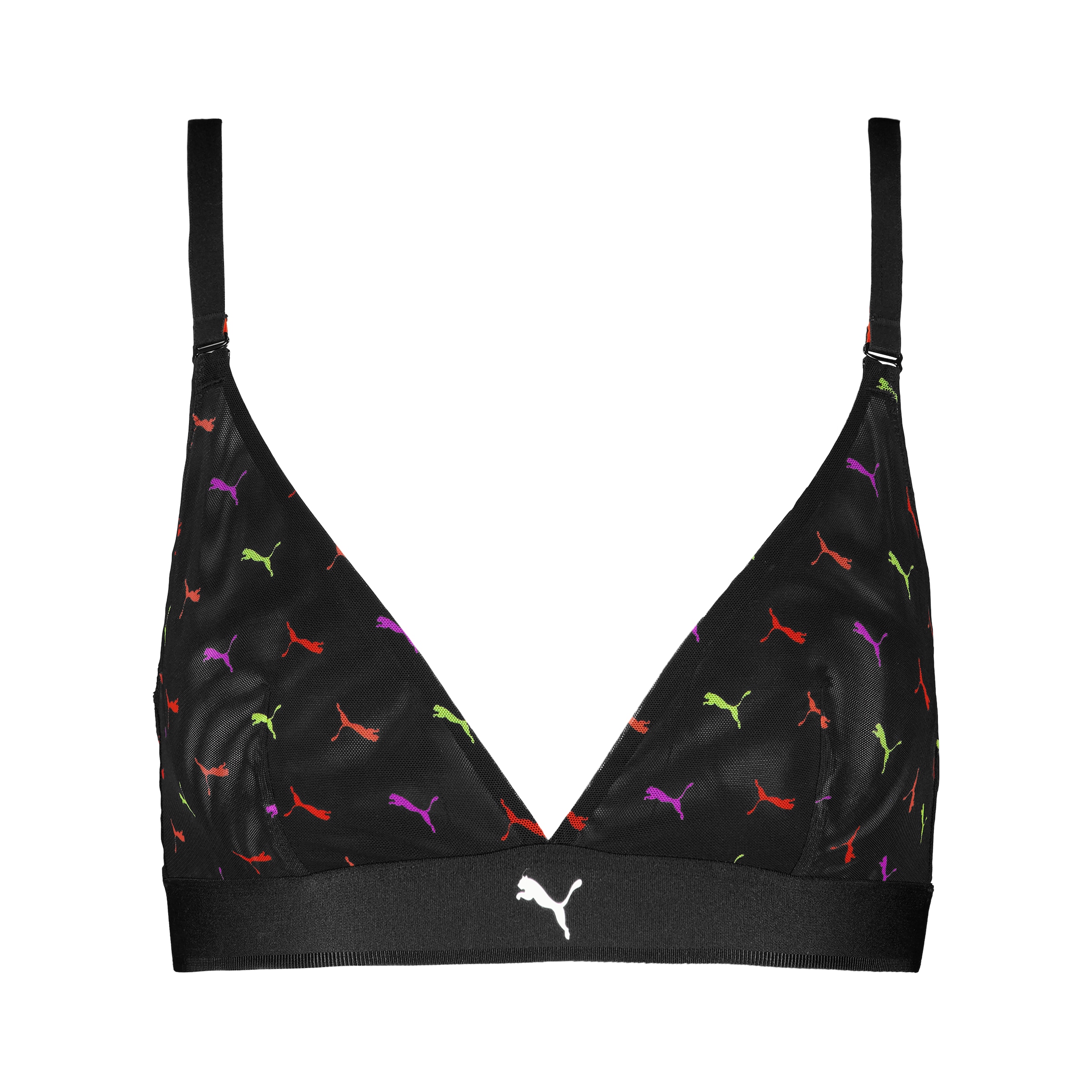 PUMA Bügelloser BH »PUMA WOMEN PRINTED MESH TRIANGLE TOP« mit buntem allover Logodruck, verstellbare Träger, mit Mesh-Details