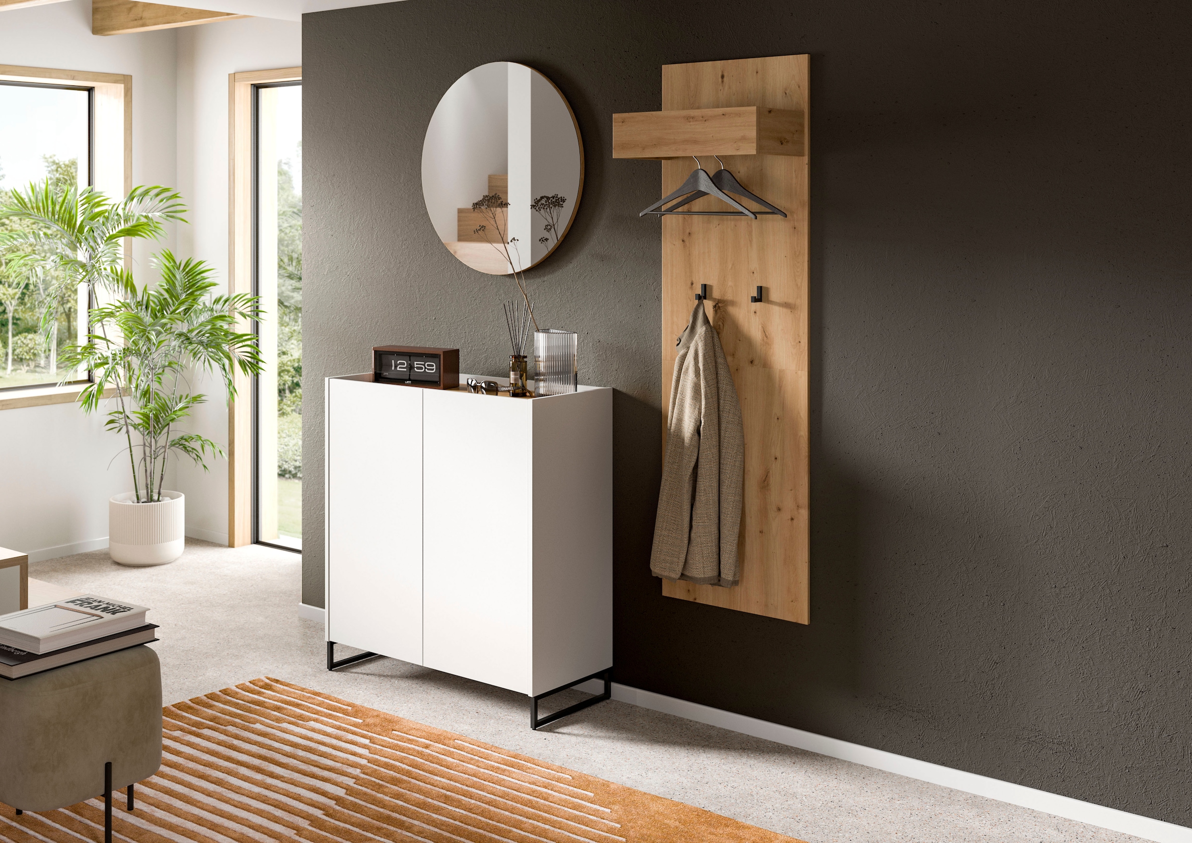 INOSIGN Schuhschrank »EVRID, Breite 90cm, 2 Türen, 5 Einlegeböden, inkl. Metall-Kufenfüsse« individuell mit anderen Artikel der Serie EVRID erweiterbar, 1 Stk. tlg. Schuhkommode, Kommode, Sideboard, Garderobenschrank, Flurkommode