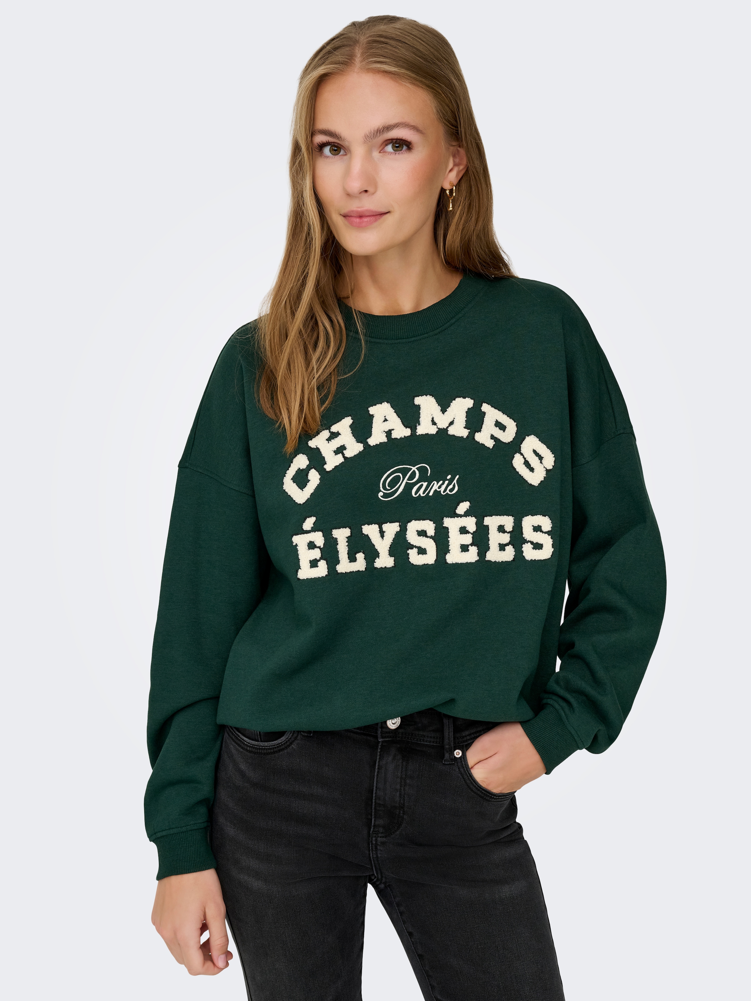 JDY Sweat-shirt »JDYMESA L/S O-NECK EMB SWEAT JRS NOOS«, mélange coton, coupe régulière
