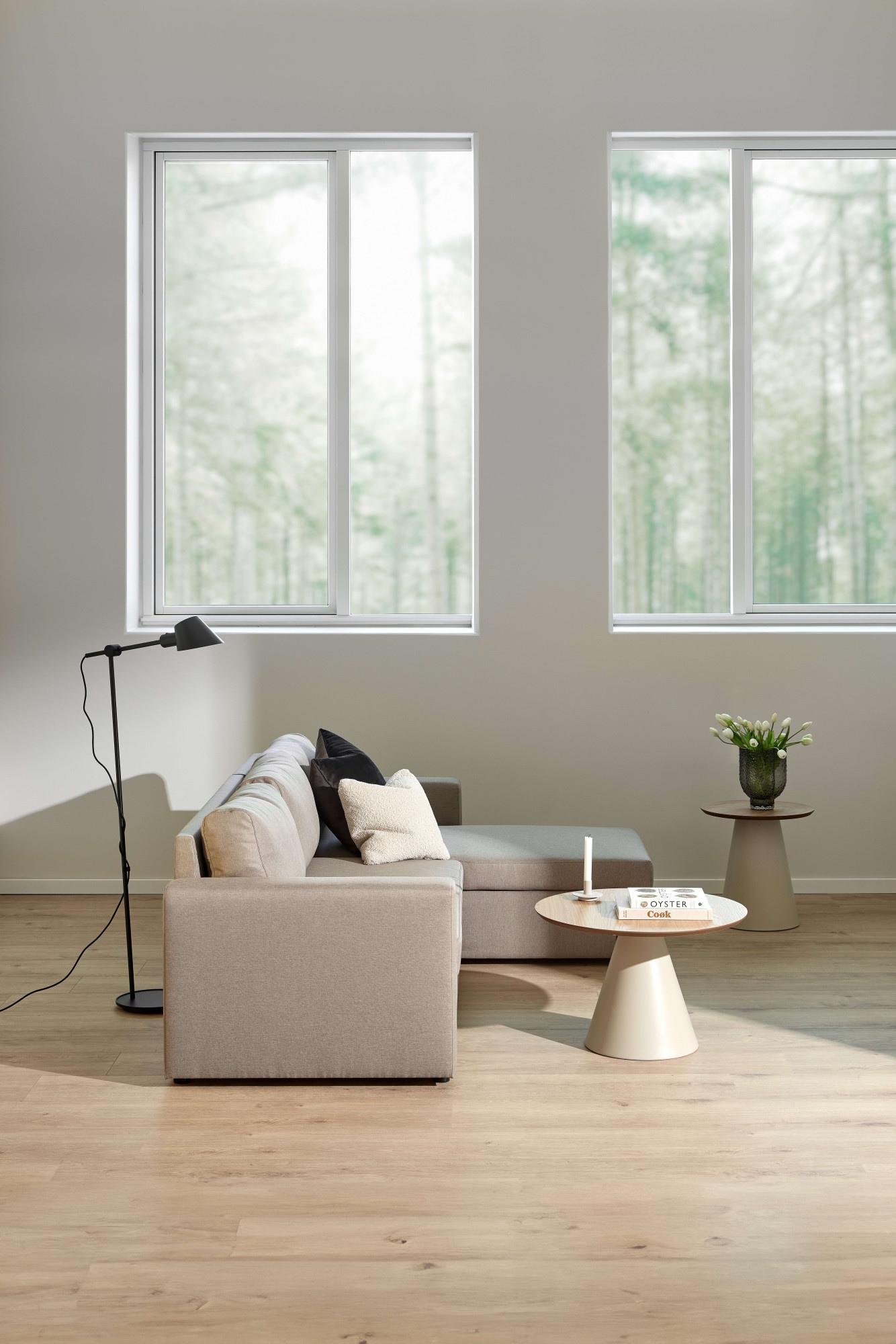 ACTONA GROUP Table basse »Soli« table basse ronde, plateau mat chêne, colonne et cadre gris, Ø65x43cm,