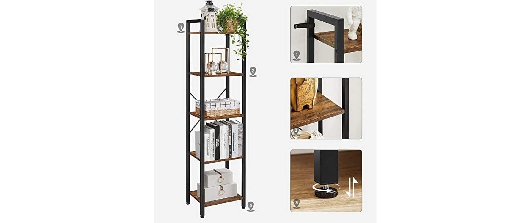 VASAGLE Étagère »40 x 30 x 146 cm, Braun/Schwarz«