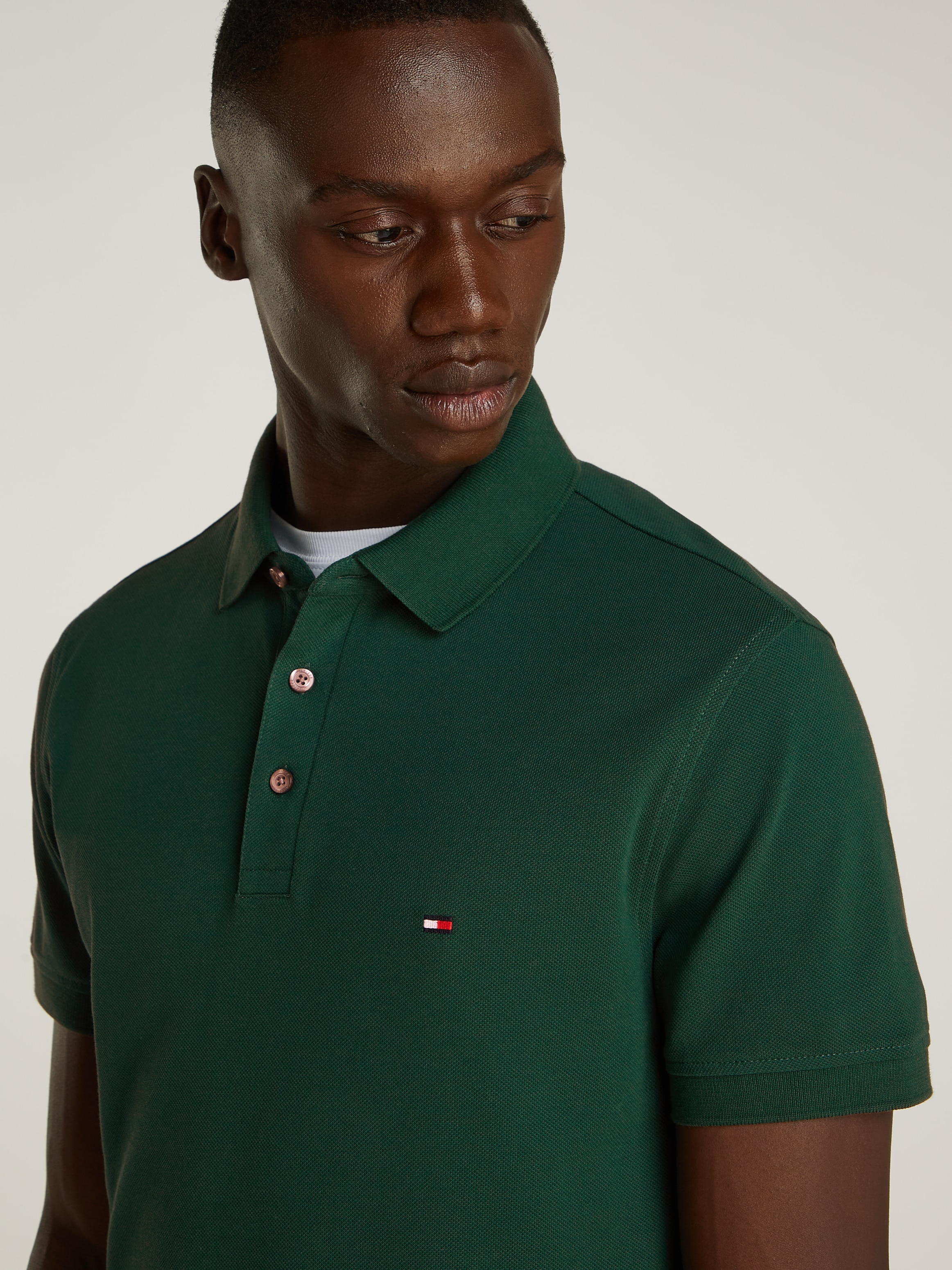 Tommy Hilfiger Polo »1985 SLIM POLO mit Piqué-Struktur und Stickerei« meliert, casual, slim fit, Baumwollmix, Polokragen