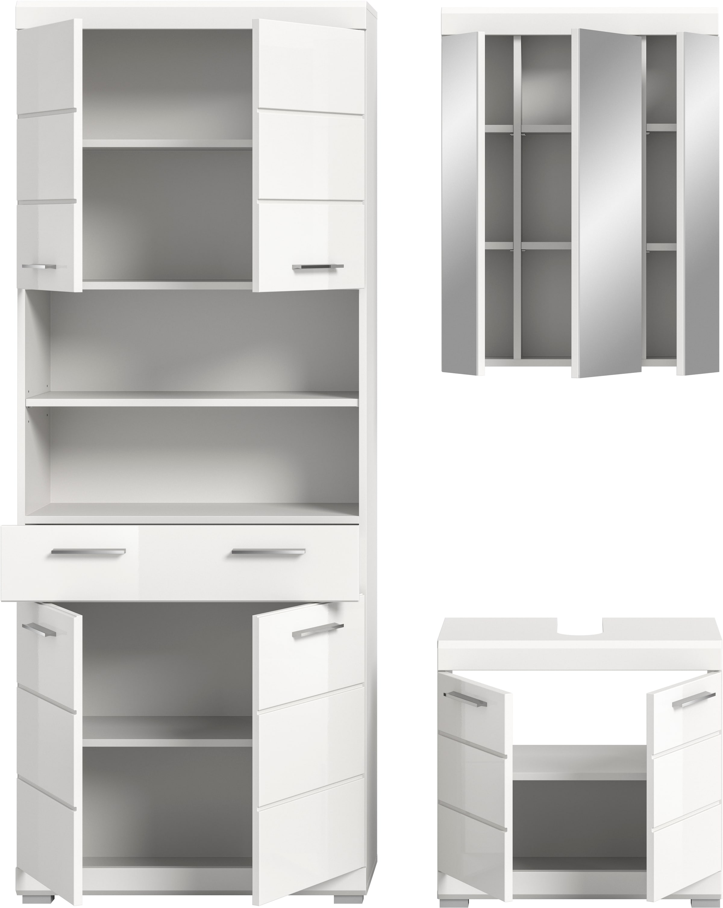 welltime Ensemble de meubles de salle de bain »SIENA, TOPSELLER!, Breite 149cm, 3-teiliges Set« Ensemble, composé de : armoire haute, meuble sous lavabo et armoire miroir, 3 cuis tlg.