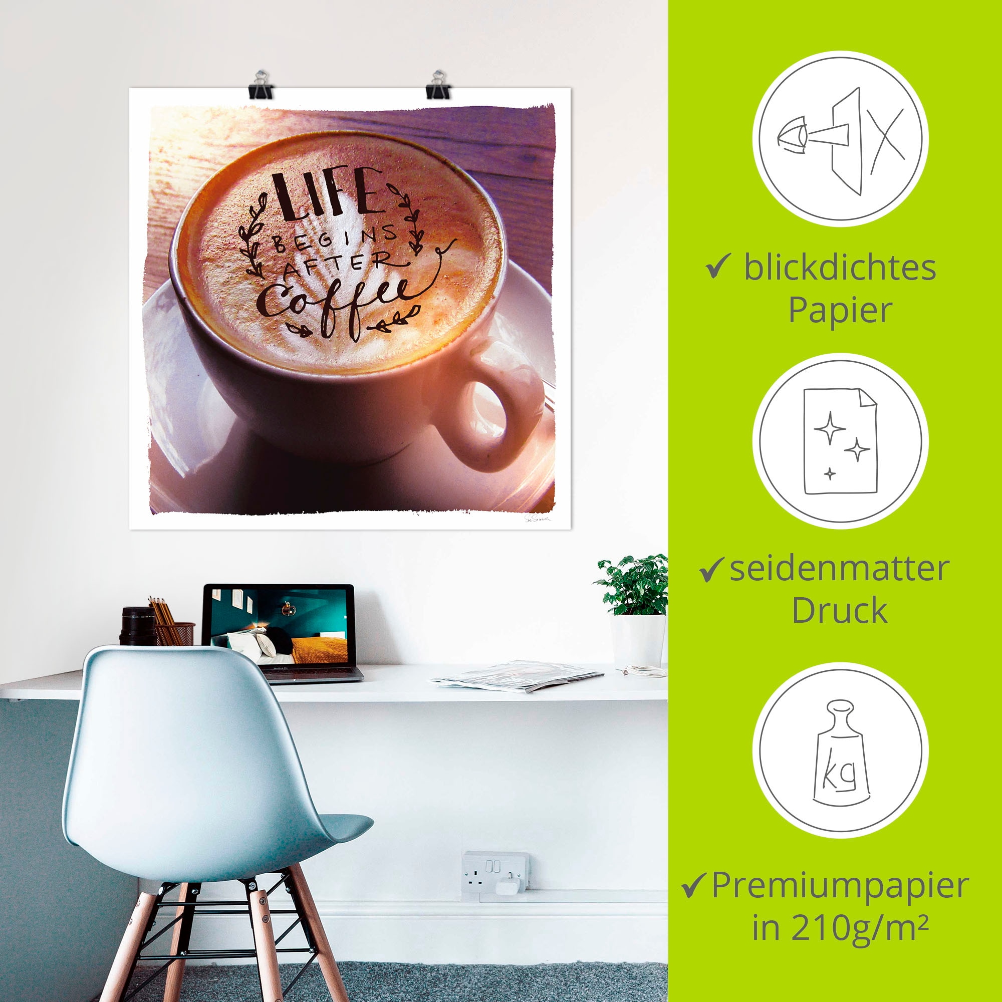 Artland Fresque murale »Das Leben beginnt nach dem Kaffee« 1 cuis tlg. als Leinwandbild, Poster in verschied. Grössen