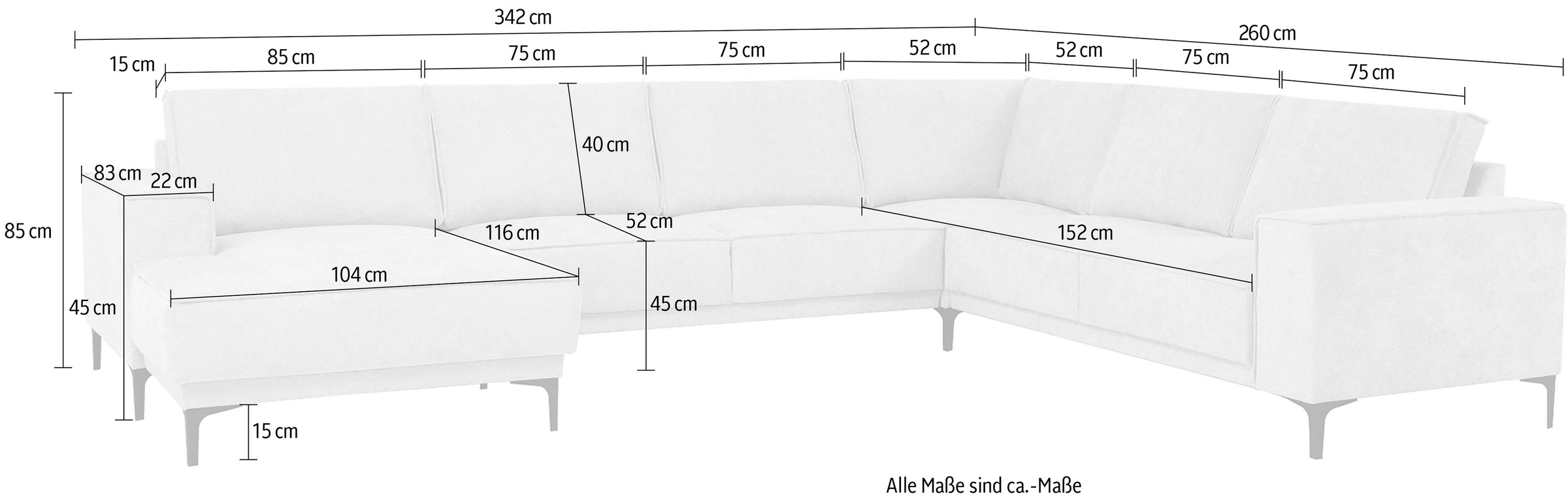 GOODproduct Paysage de salon »OLAND Bouclé U-Form, XXL, B: 342 cm, Skandi-Design« design scandinave en structure, tissu plat, microfibre de luxe, bouclé