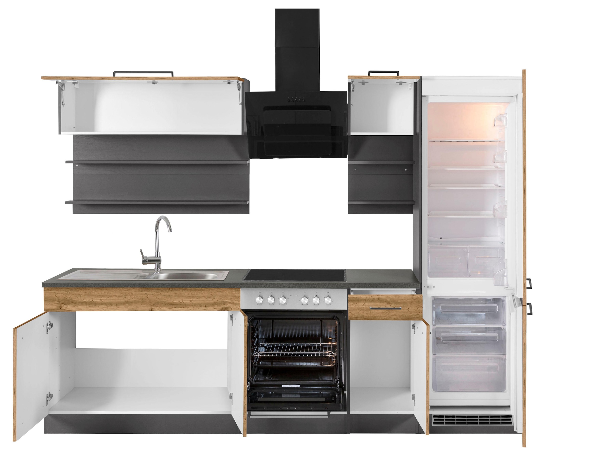 KOCHSTATION Kitchenette »KS-Tulsa« sans appareils électriques, largeur 270 cm, poignées métalliques noires, façades MDF