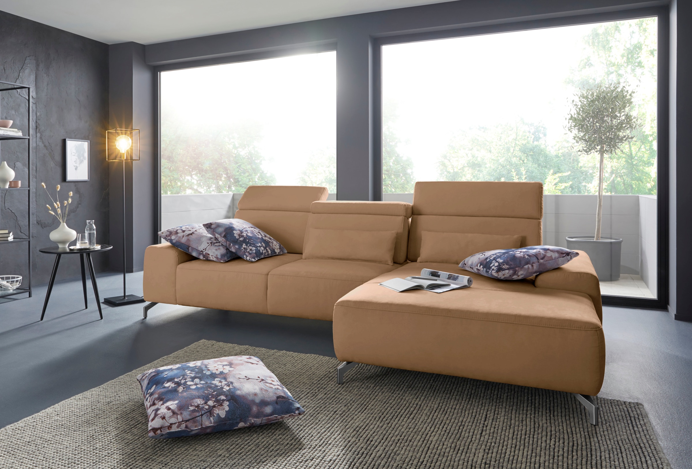 sit&more Ecksofa »Gizeh L-Form« Fusshöhe 12 cm, inklusive Sitztiefenverstellung und Kopfteilverstellung