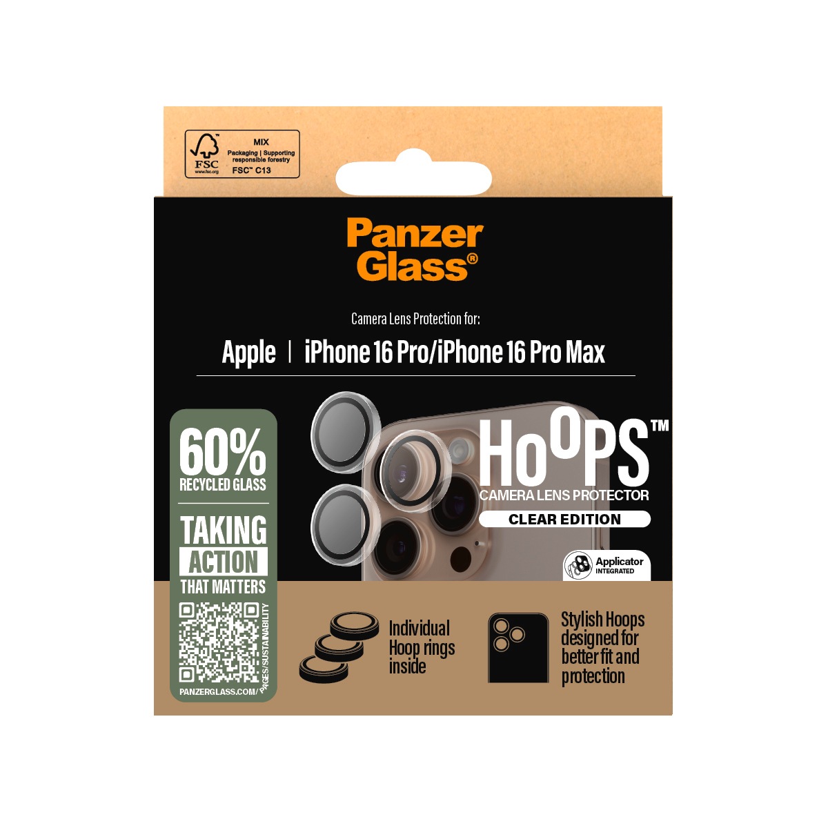 PanzerGlass Verre de protection pour appareil photo »Hoops Camera Lens Protection« für Apple iPhone 16 Pro;Apple iPhone 16 Pro Max 3 cuis tlg. Lens Cover, Schutzfolie, Schutzglas, kratz- & stossfest
