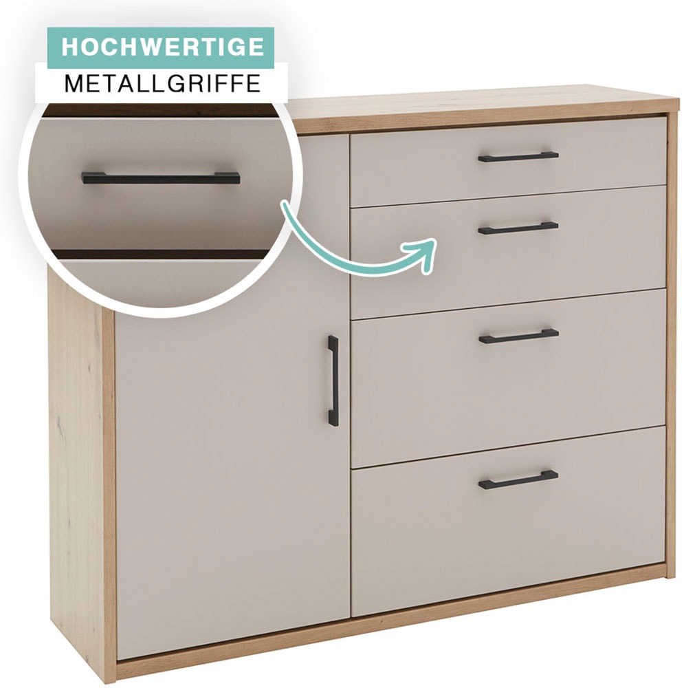 priess Commode haute »Warburg hochwertige Kommode aus Deutschland« livré monté avec amortisseurs et poignées en métal