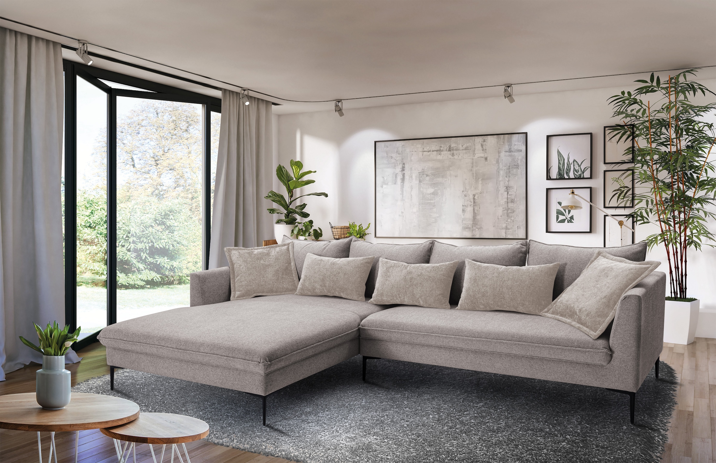 exxpo - sofa fashion Canapé d'angle »Piazza, elegant und edel, Designsofa mit tollem Sitzkomfort,« Longchair Ecke in hochwertiger Verarbeitung, Stellmasse 321x187 cm