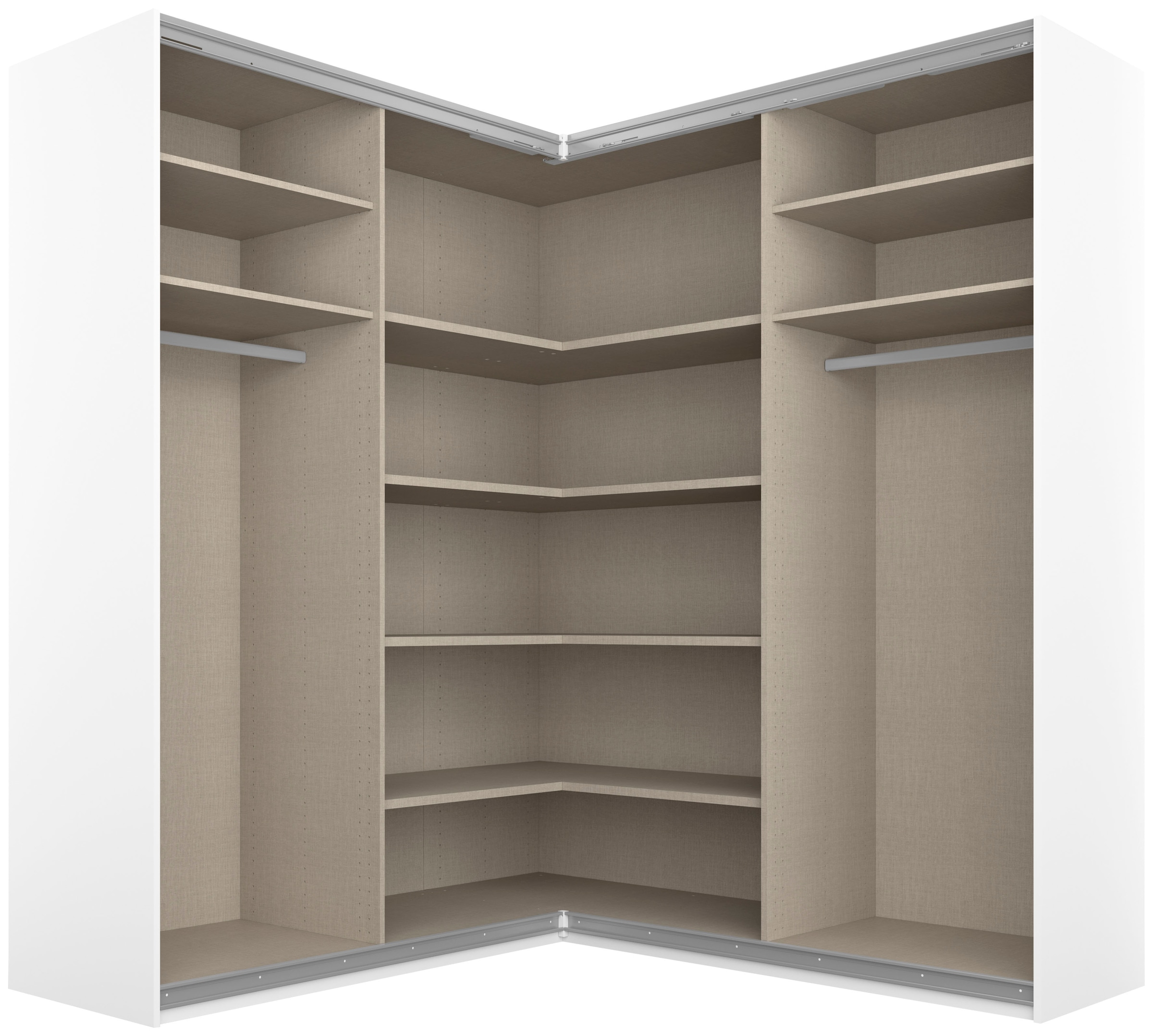rauch Schwebetürenschrank »Schrank Garderobe Eckkleiderschrank QUADRA Front in Dekor/Hochglanz« in den Höhen 210/229 cm, inkl. Soft-Close-Funktion,  grosser Eckschrank mit viel Stauraum, Mass 181x187 cm MADE IN GERMANY