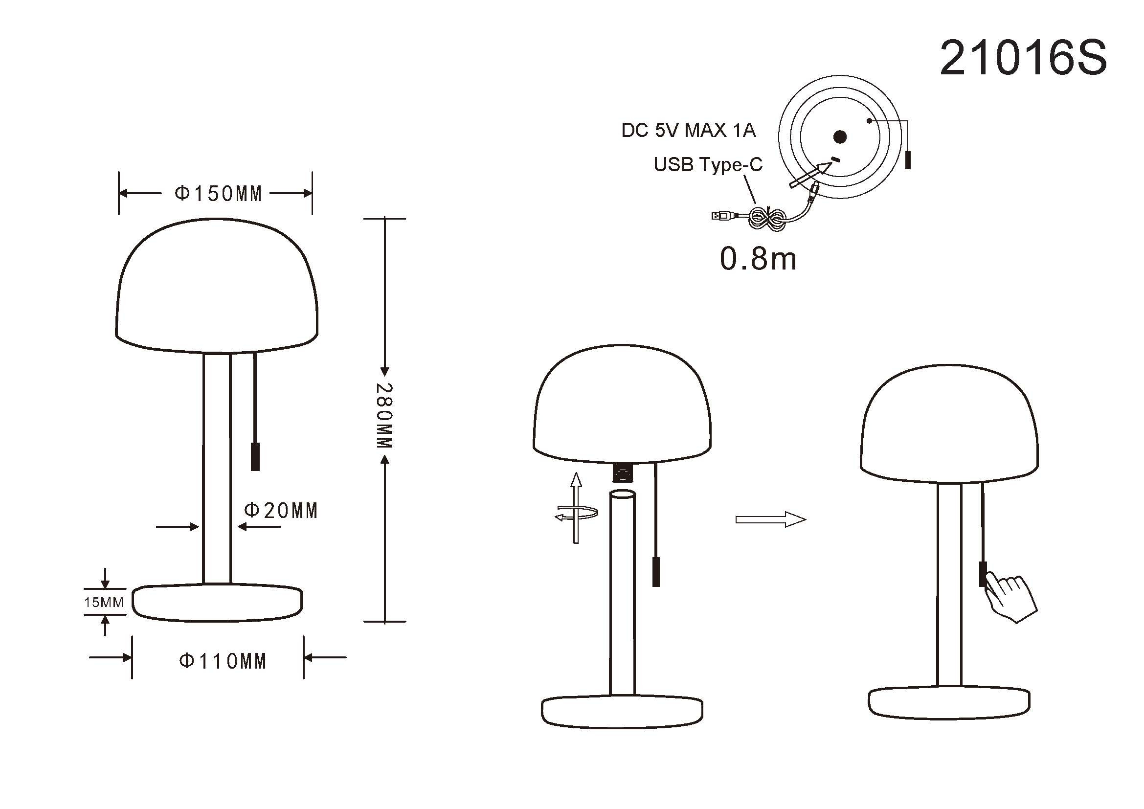 GLOBO LIGHTING LED Tischleuchte »NORMAN« LED-Modul 1 Stk. warmweiss - kaltweiss Akkutischleuchte auch für draussen, Zugschalter Kordel, Akkulampe