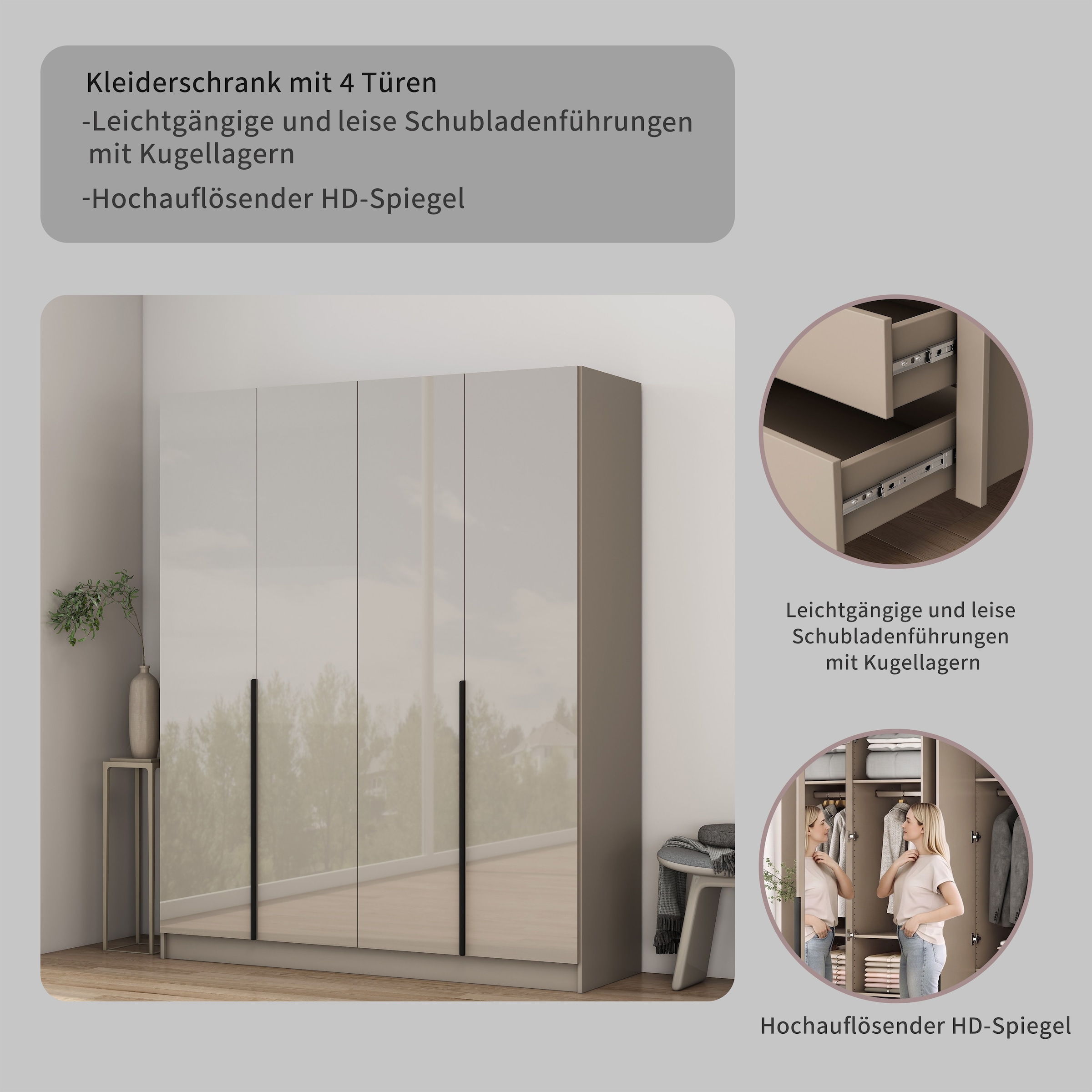 GOODproduct Kleiderschrank »Annor Schlafzimmerschrank Breite 162cm hochglanz Schrank Garderobe« Drehtürenschrank mit perfekter Innenausstattung - elegante Türgriffe