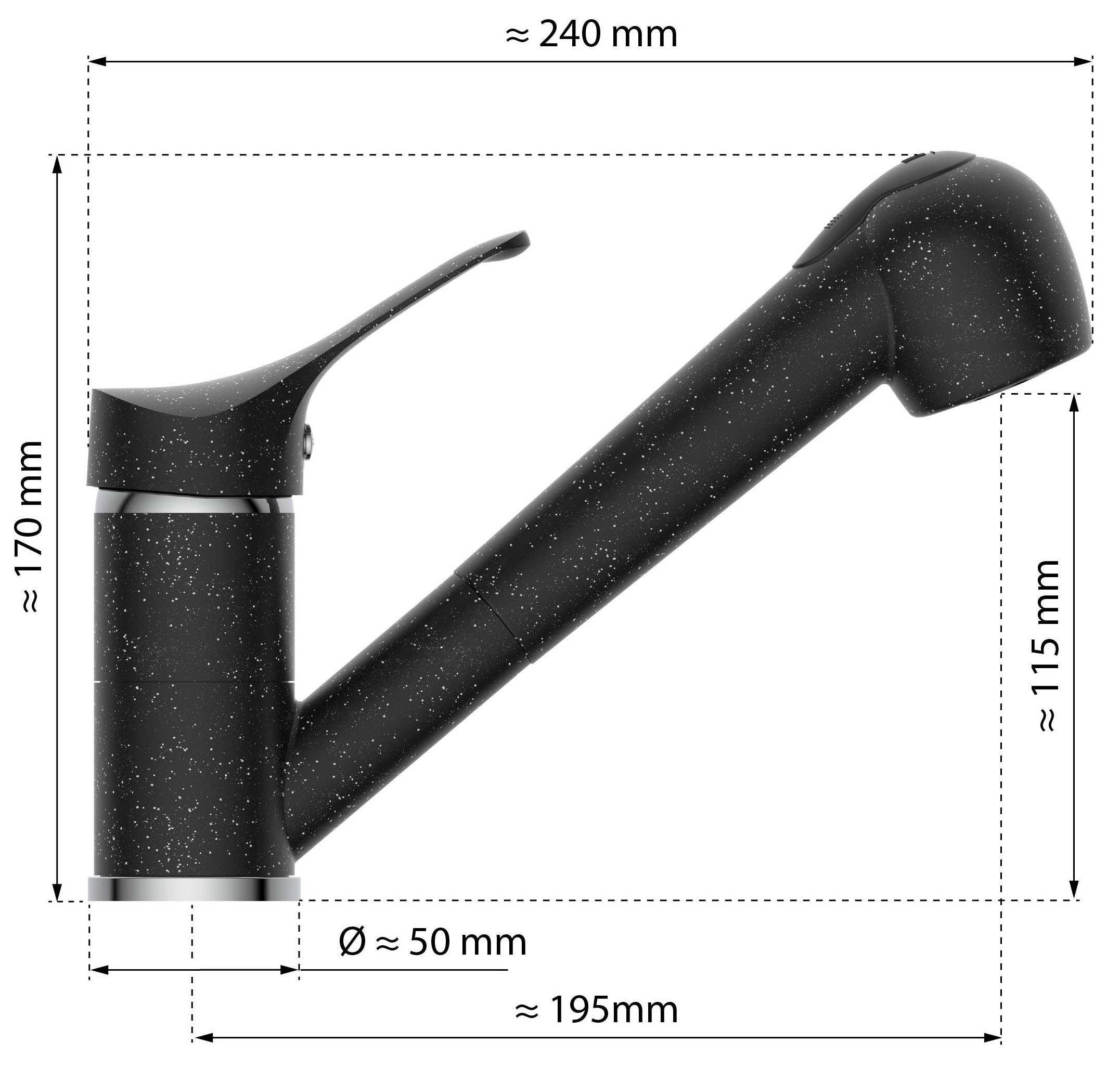 Eisl Robinet d'évier »GRANIT« basse pression, extractible, réglable en 2 positions, pivotant à 90°