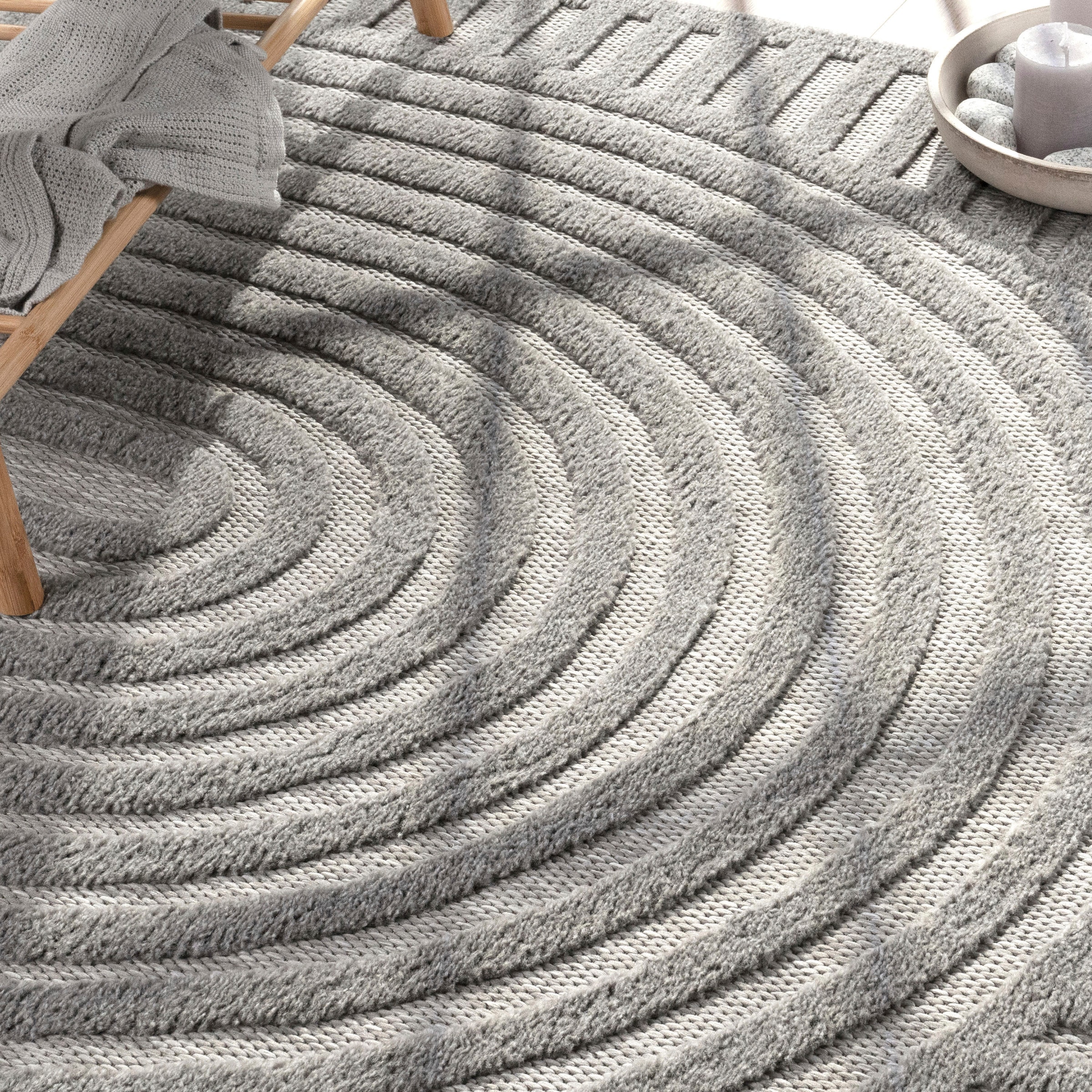 Paco Home Teppich »Livorno 674« rechteckig 14 mm Höhe Uni Farben, moderner Hoch-Tief-Effekt, Scandi-Look, Outdoor geeignet