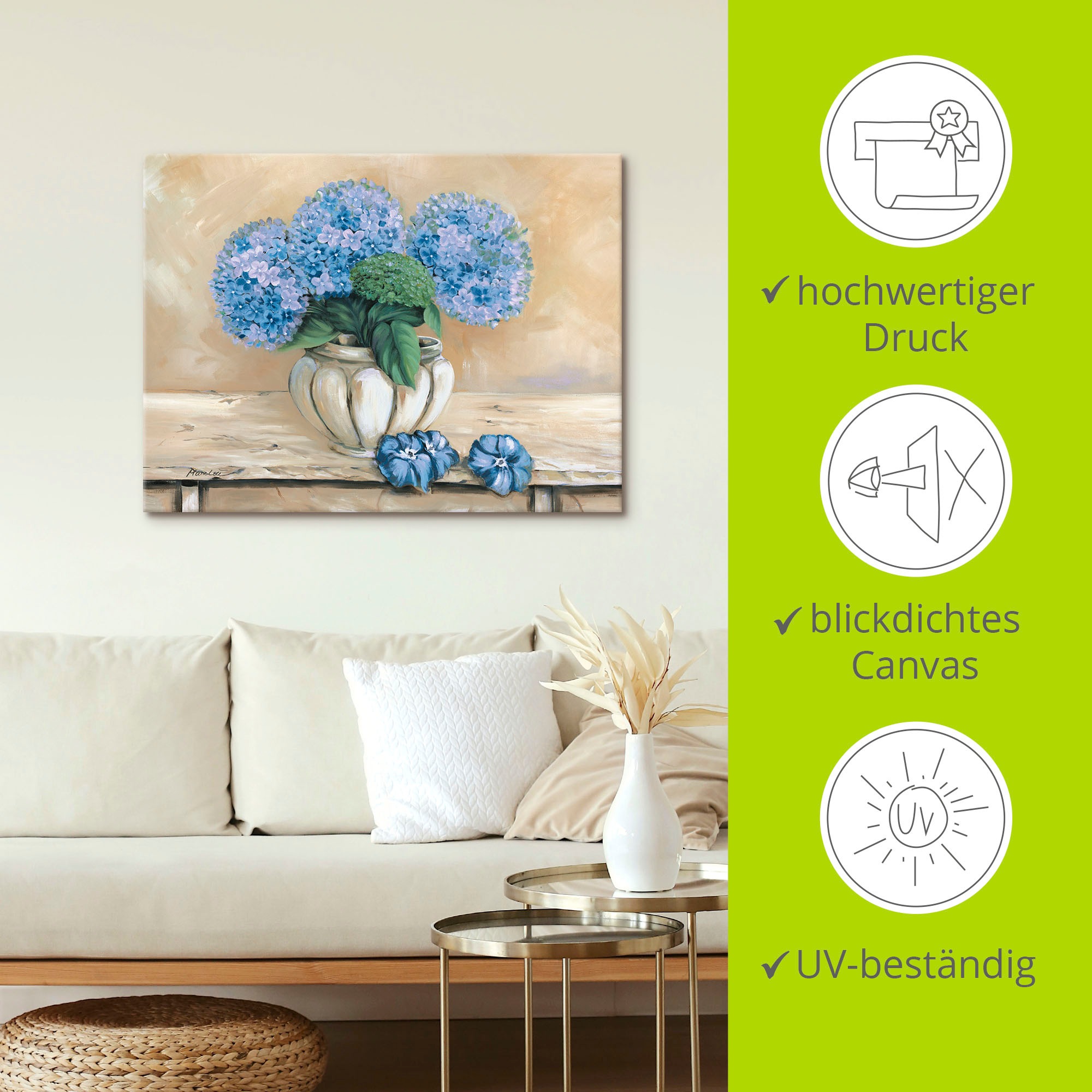 Artland Leinwandbild »Blaue Hortensien« Blumen 1 Stk. tlg. auf Keilrahmen gespannt