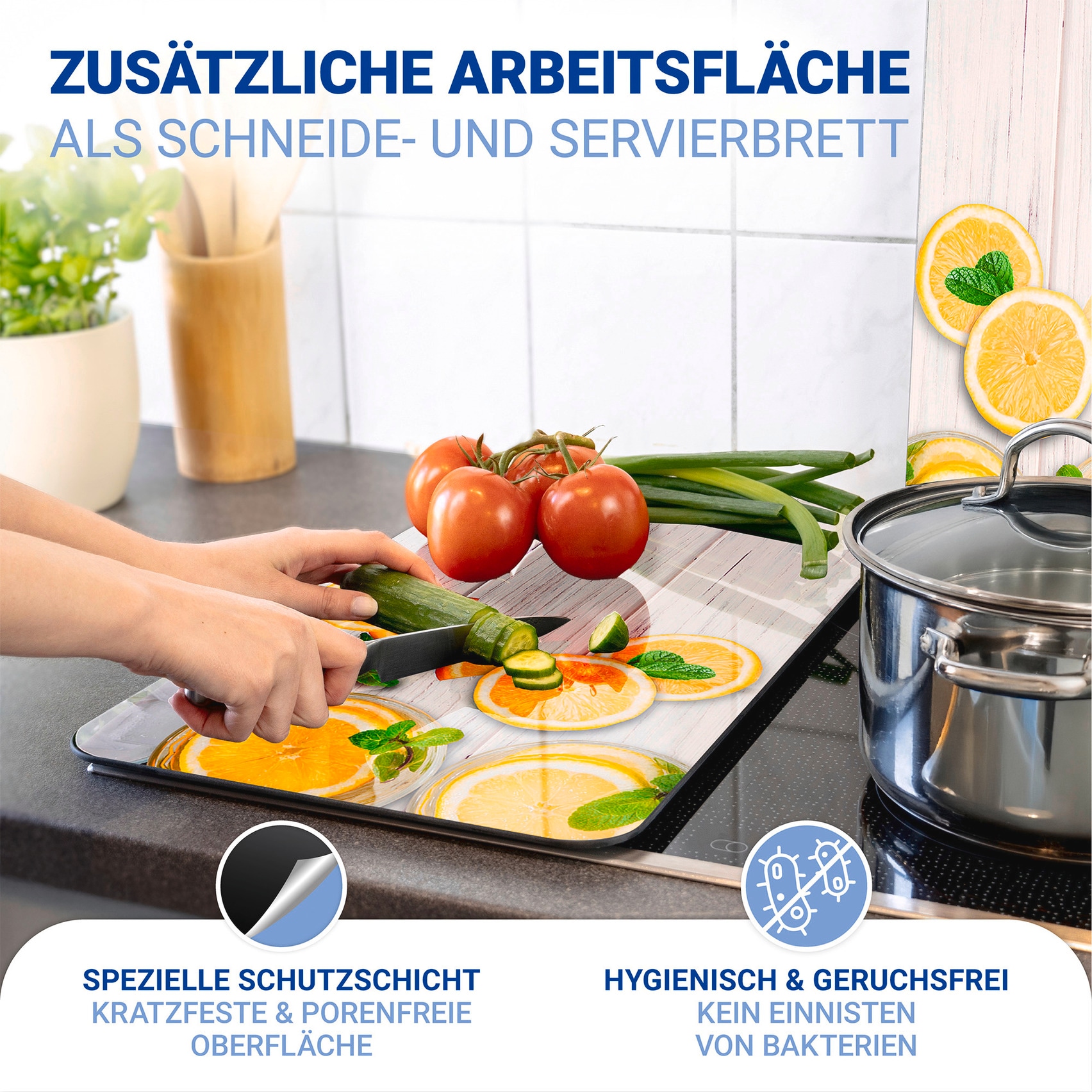 WENKO Herd-Abdeckplatte »Universal Modell Zitronen« Herdabdeckung für alle Herdarten, kratzfest, mit rutschfesten Füssen